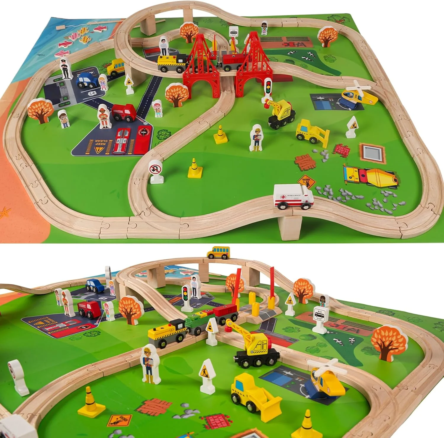 مجموعه ۱۰۰ تکه ریل قطار چوبی، اسباب بازی وسایل نقلیه ریلی قطار برای کودکان ۳-۱۰ ساله پسران و دختران، مناسب برای توماس، بریو، IKEA، ملیسا و داگ