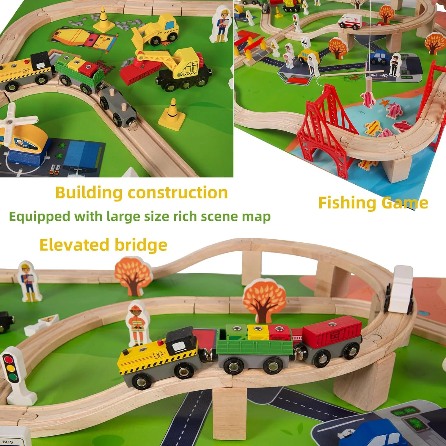 مجموعه ۱۰۰ تکه ریل قطار چوبی، اسباب بازی وسایل نقلیه ریلی قطار برای کودکان ۳-۱۰ ساله پسران و دختران، مناسب برای توماس، بریو، IKEA، ملیسا و داگ