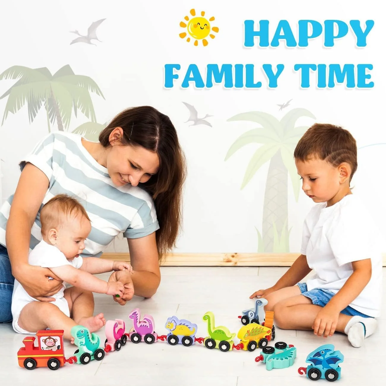 اسباب بازی های YLMKDE برای کودکان 2 ساله، ست قطار دایناسور چوبی - اسباب بازی های مونته سوری برای کودکان 2 ساله، اسباب بازی های آموزشی دایناسور برای کودکان 2-4 ساله