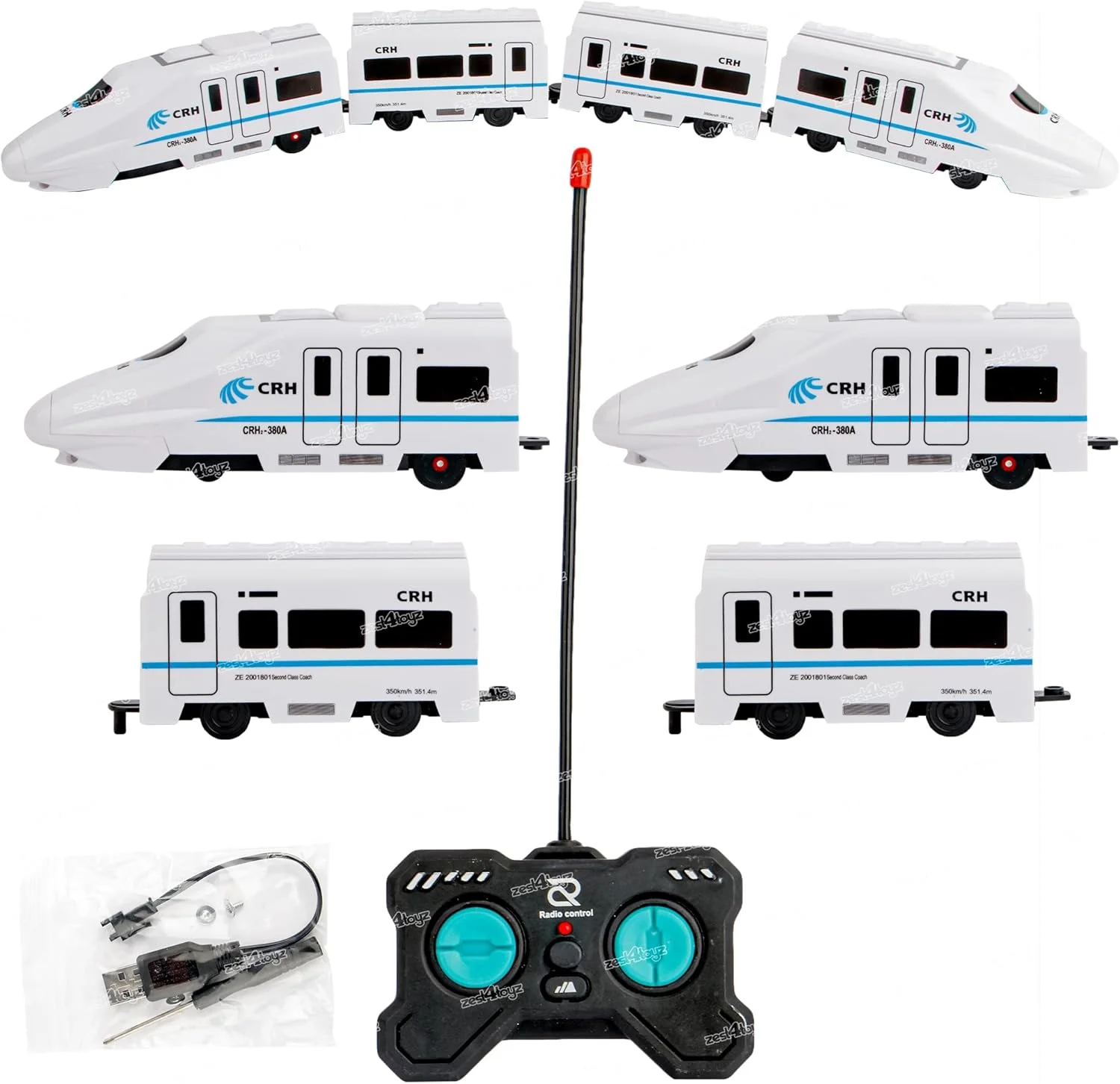 قطار اسباب بازی اکسپرس کودکانه Zest 4 Toyz با کنترل از راه دور، چراغ ها و صداها، مدل قطار EMU شارژی برای پسران و دختران (سفید)