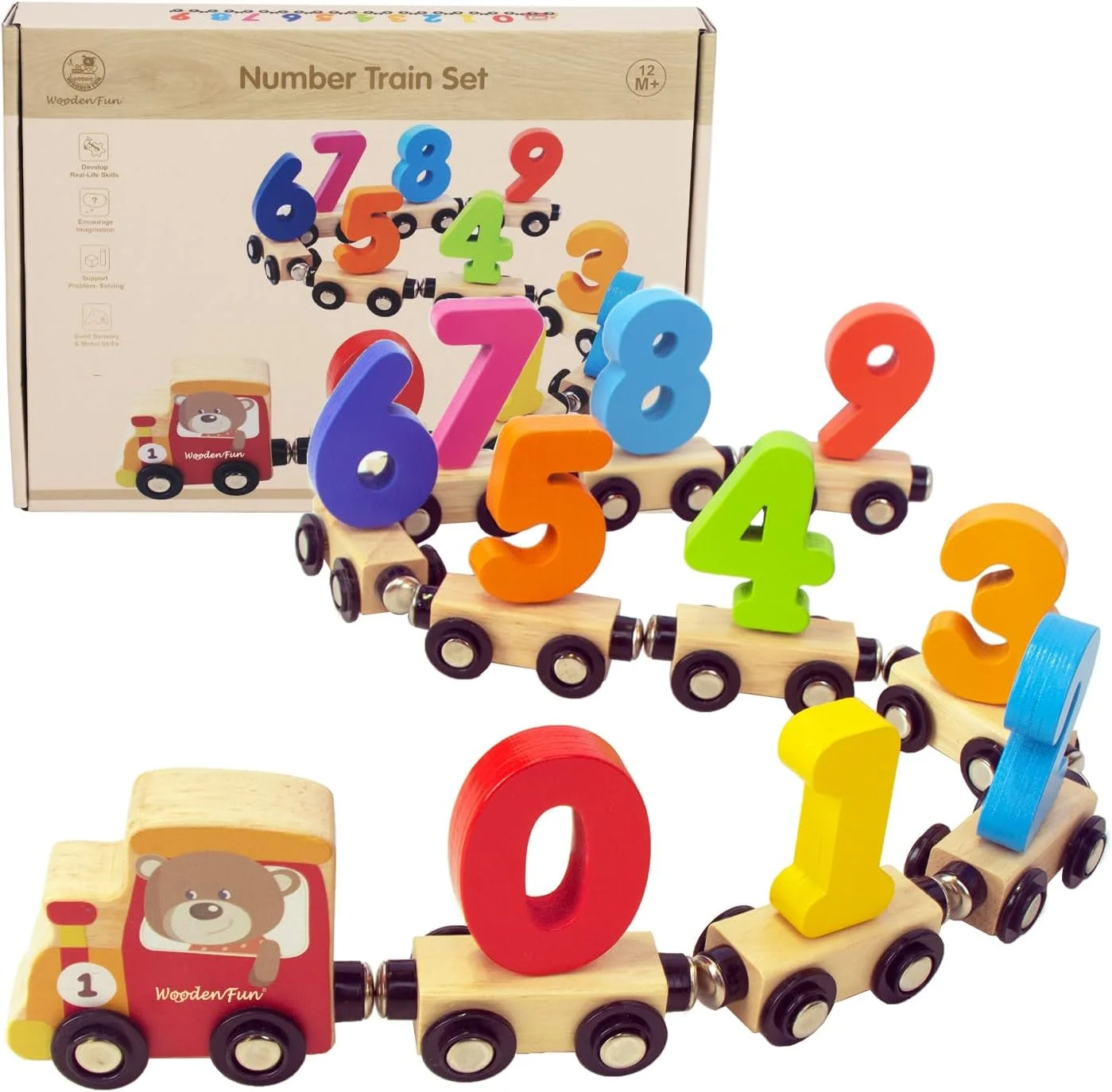 قطار اعداد مناسب کودکان 1، 2 و 3 ساله، ماشین های اسباب بازی آموزشی برای کودکان نوپا، اسباب بازی های یادگیری مونته سوری برای پسران و دختران (قرمز)
