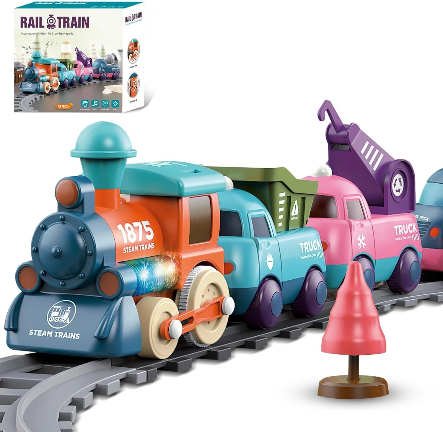 مجموعه قطار - مجموعه اسباب بازی قطار برقی برای کودکان 3 تا 8 سال به همراه ریل، مجموعه بازی با باتری، دارای چراغ و صدا