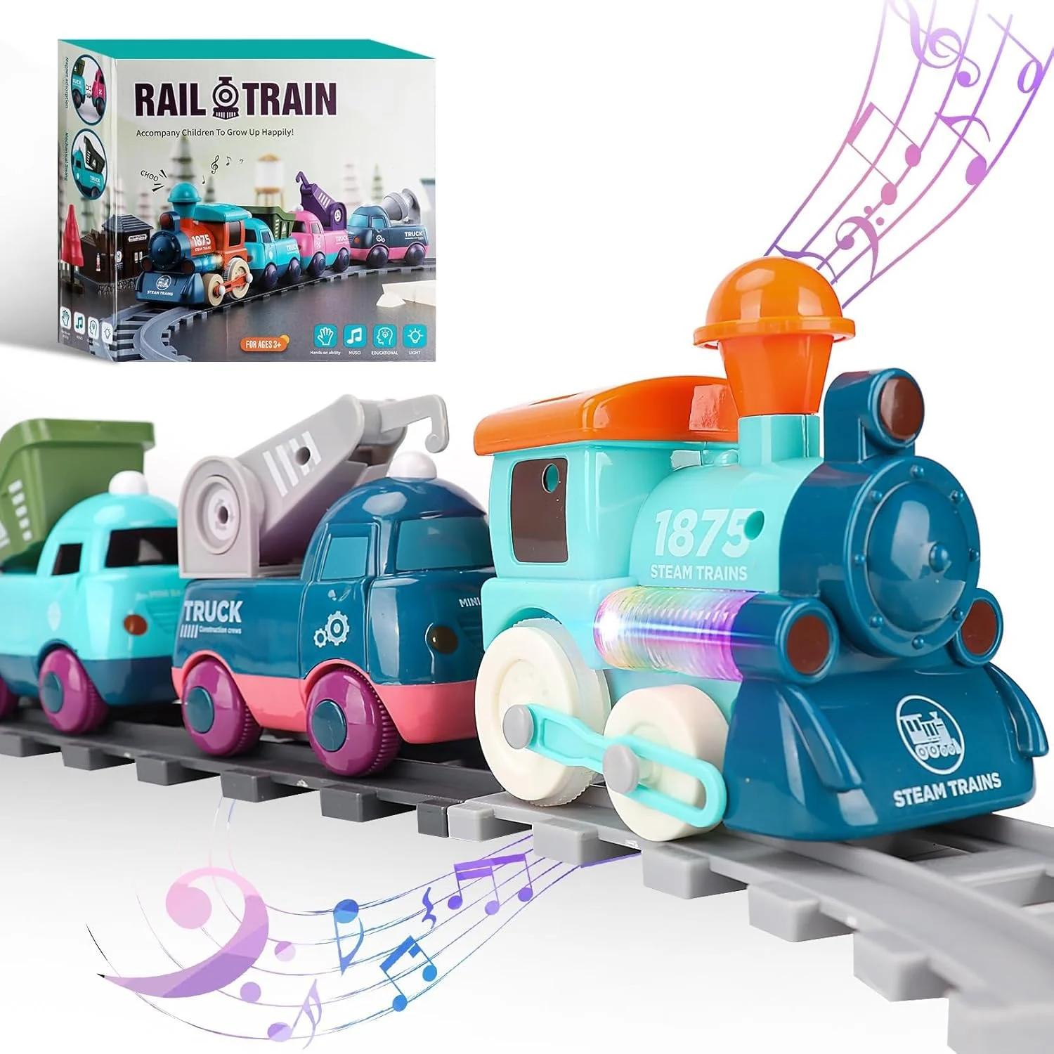 مجموعه قطار - مجموعه اسباب بازی قطار برقی برای کودکان 3 تا 8 سال به همراه ریل، مجموعه بازی با باتری، دارای چراغ و صدا