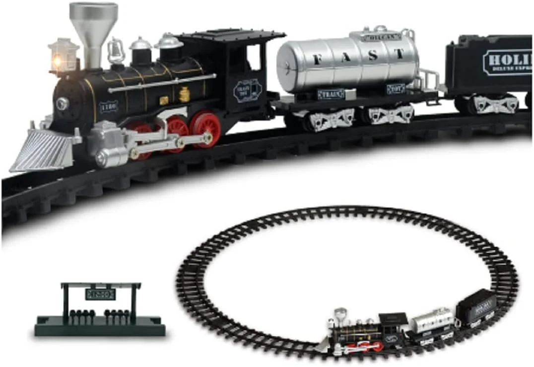 ست کامل 5 تکه اسباب بازی قطار با صداهای شبیه سازی شده کلاسیک و باطری خور به همراه ریل