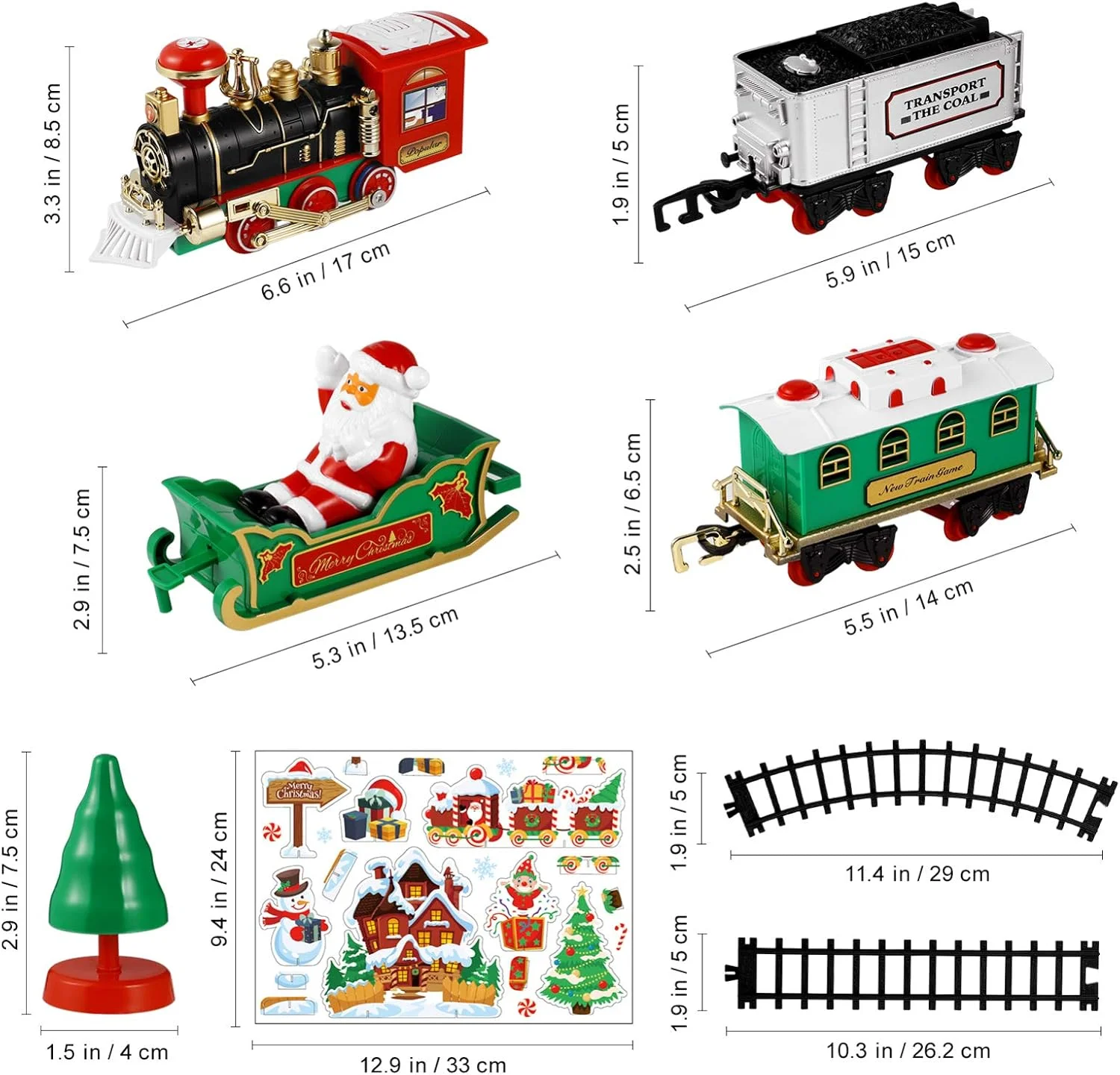 مجموعه قطار اسباب بازی Toyvian، مجموعه قطار برقی راه آهن با باتری، مجموعه قطار اسباب بازی موتور لوکوموتیو با چراغ ها و صداها برای زیر درخت کریسمس