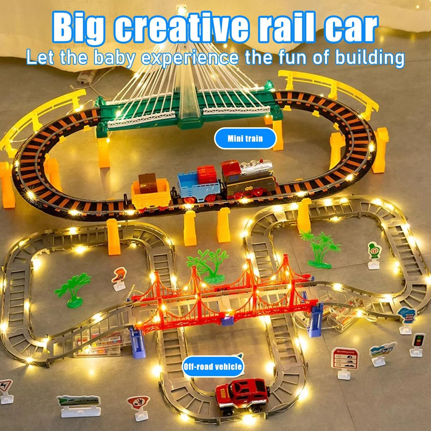 مجموعه ماشین های قطار برای کودکان نوپا، مجموعه مسیر قطار با پل LED، ماشین برقی و مجموعه اسباب بازی های قطار برای پسران 3 تا 12 ساله، اسباب بازی ماشین قطار هدیه تولد کریسمس کودکان