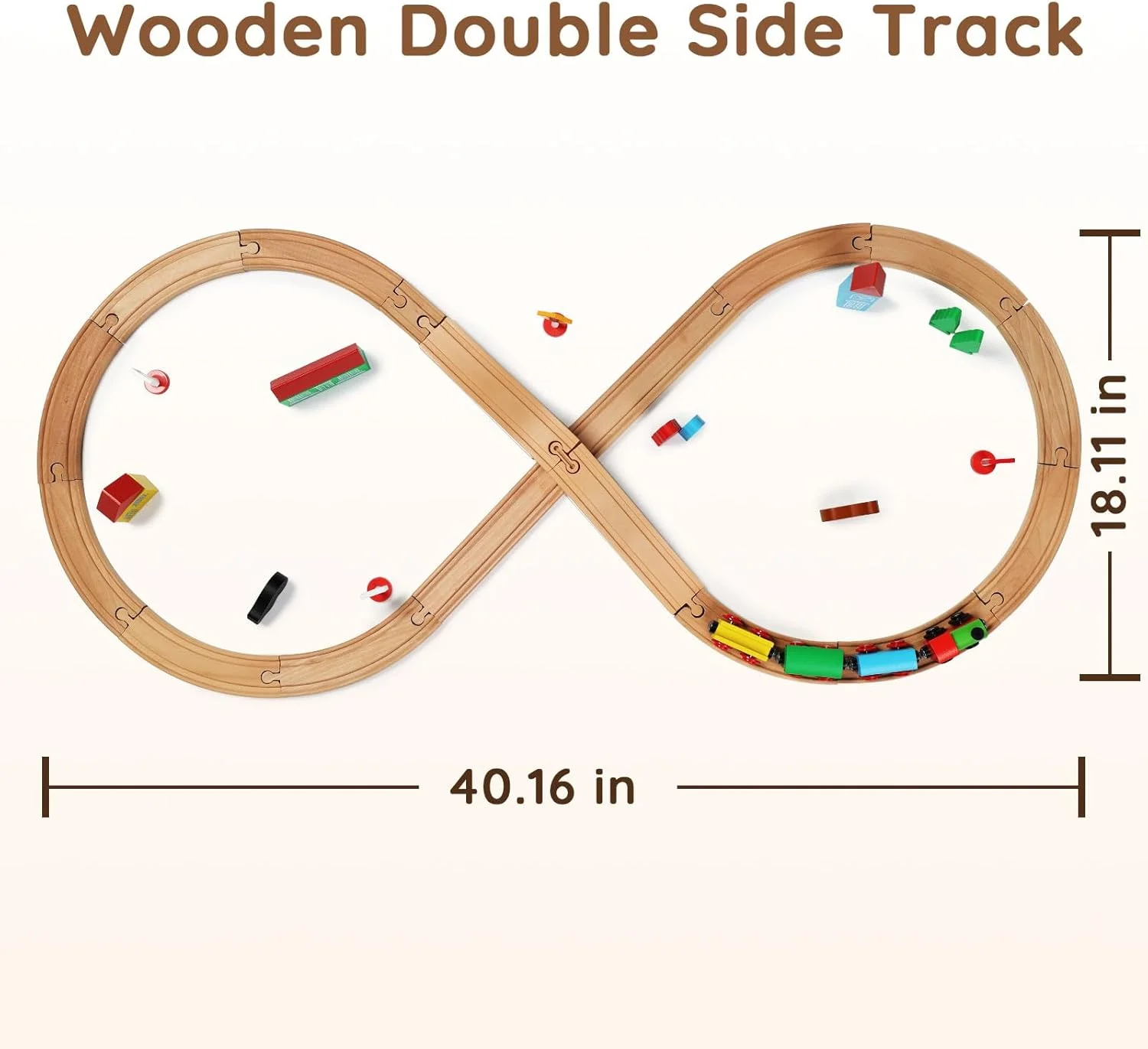 اسباب بازی ست قطار چوبی SainSmart Jr. با ریل های دو طرفه، قطارهای مغناطیسی و پل چوبی، 37 تکه، مناسب کودکان نوپا