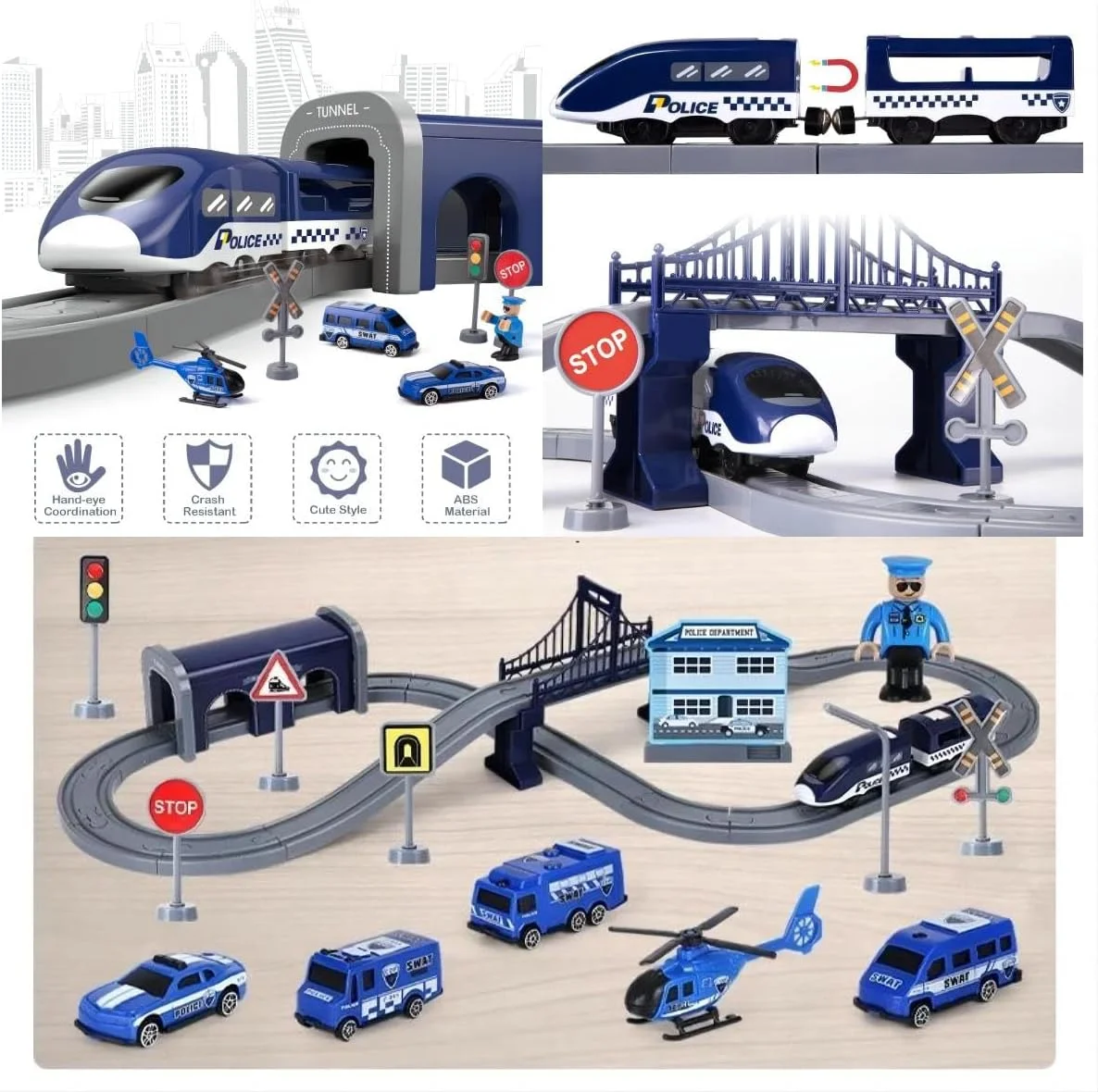 مجموعه اسباب بازی قطار برقی SYOSI برای پسران، مجموعه 66 قطعه قطار باتری خور با اتصال مغناطیسی، پازل اسباب بازی های کودکان ماشین ریلی DIY مونتاژ بلوک های ساختمانی مجموعه تم قطار مغناطیسی مسیر