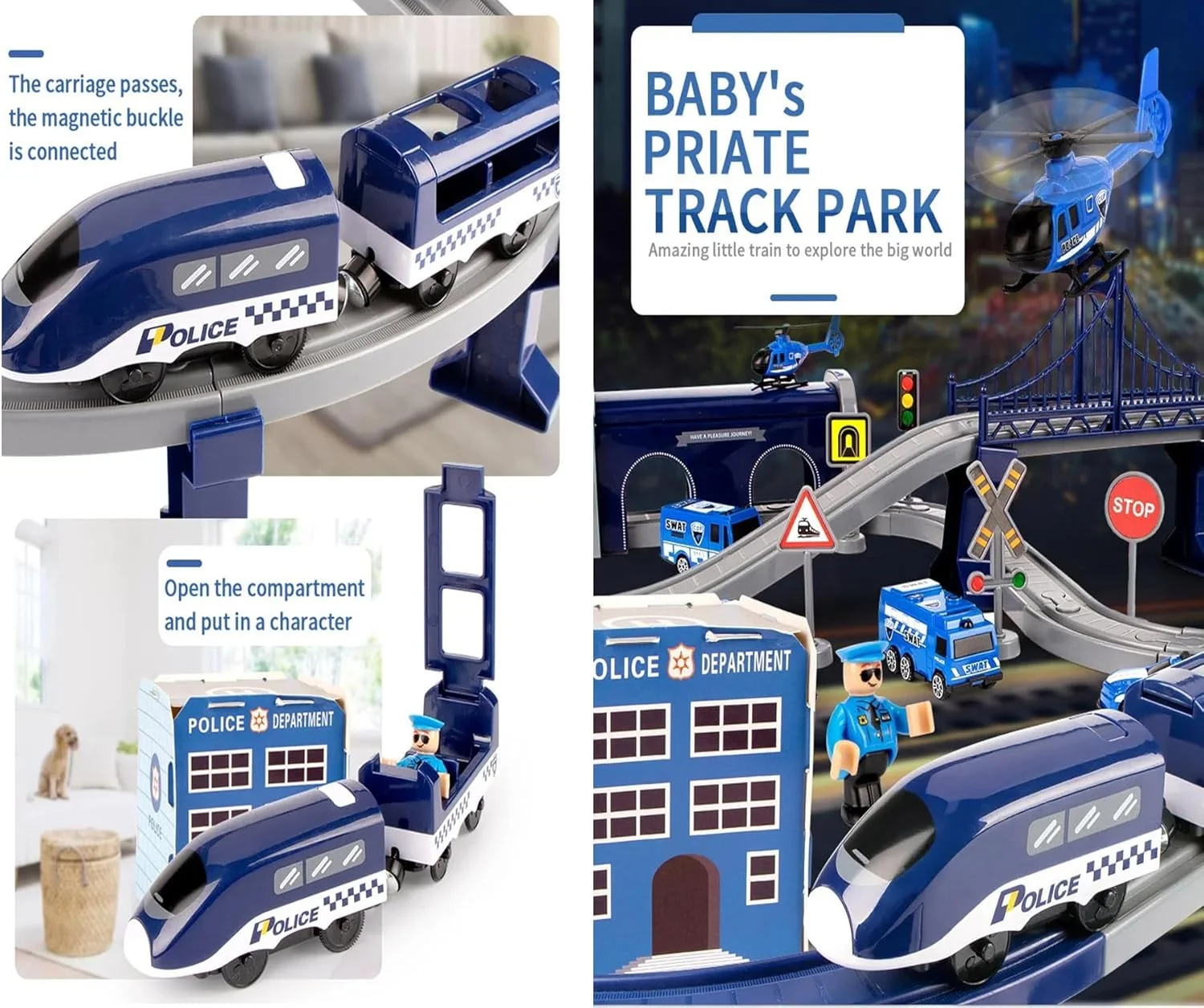 مجموعه اسباب بازی قطار برقی SYOSI برای پسران، مجموعه 66 قطعه قطار باتری خور با اتصال مغناطیسی، پازل اسباب بازی های کودکان ماشین ریلی DIY مونتاژ بلوک های ساختمانی مجموعه تم قطار مغناطیسی مسیر