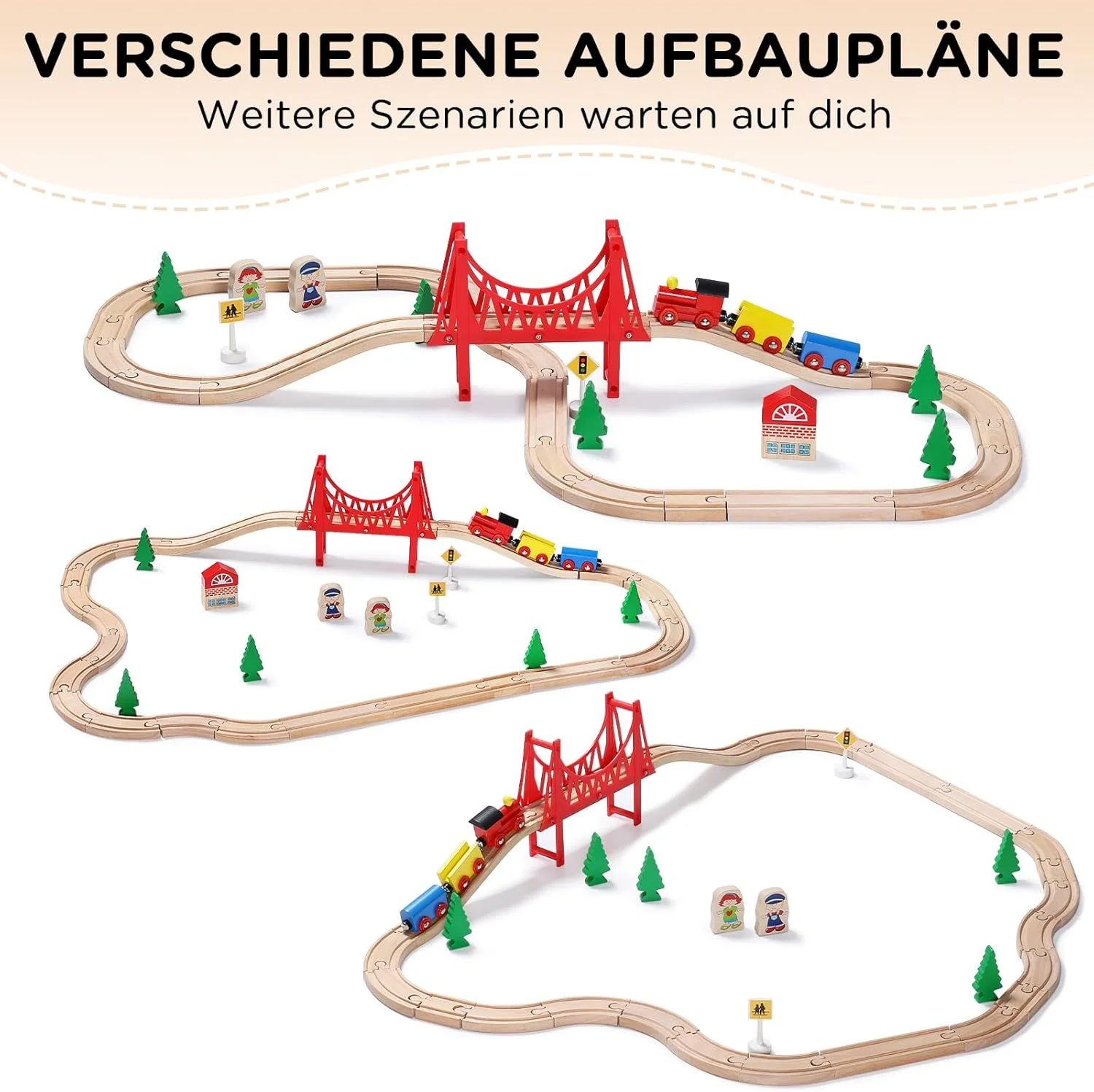 اسباب بازی قطار چوبی SainSmart Jr. برای کودکان نوپا - ریل های چوبی دو طرفه مناسب برای Brio، Thomas، Melissa and Doug - قابل گسترش، قابل تغییر - اسباب بازی قطار چوبی کودکان برای پسران و دختران 3، 4، 5 ساله