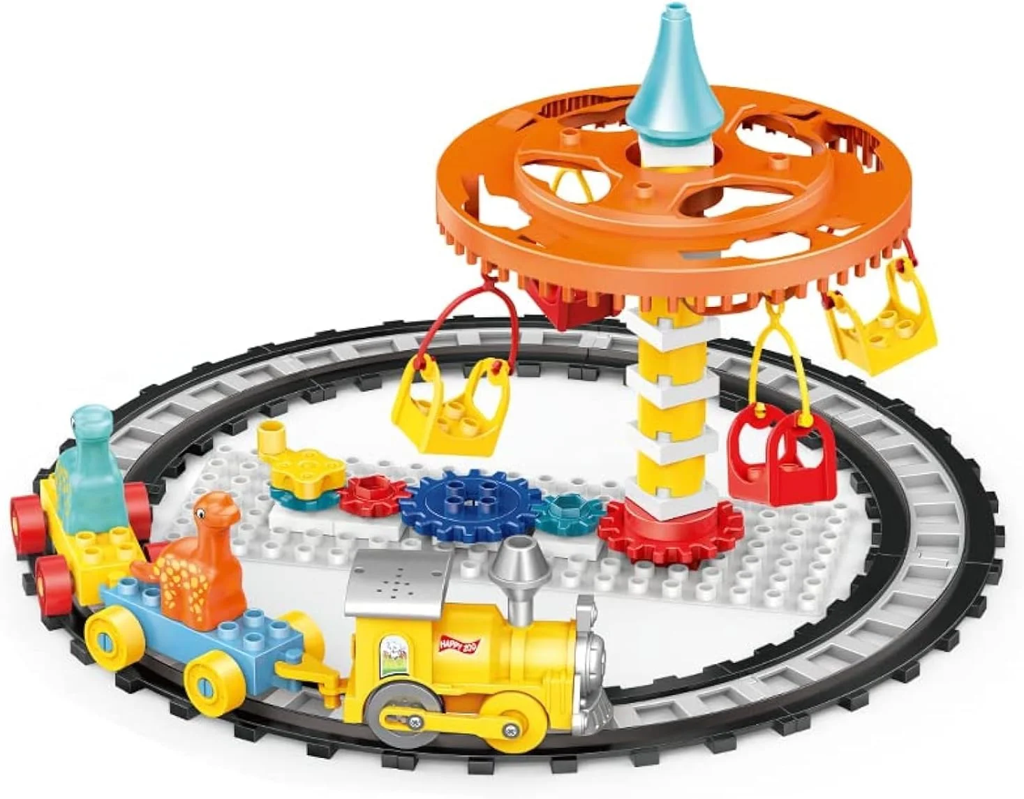 بلوک های اسباب بازی دایناسور Tech Plus، زمین بازی دایناسور با راه آهن و ماشین کوچک برای نقش آفرینی یا سرگرمی کودکان، هدیه برای کودکان نوپا پسران دختران 3، 4، 5، 6، 7، 8 سال به بالا