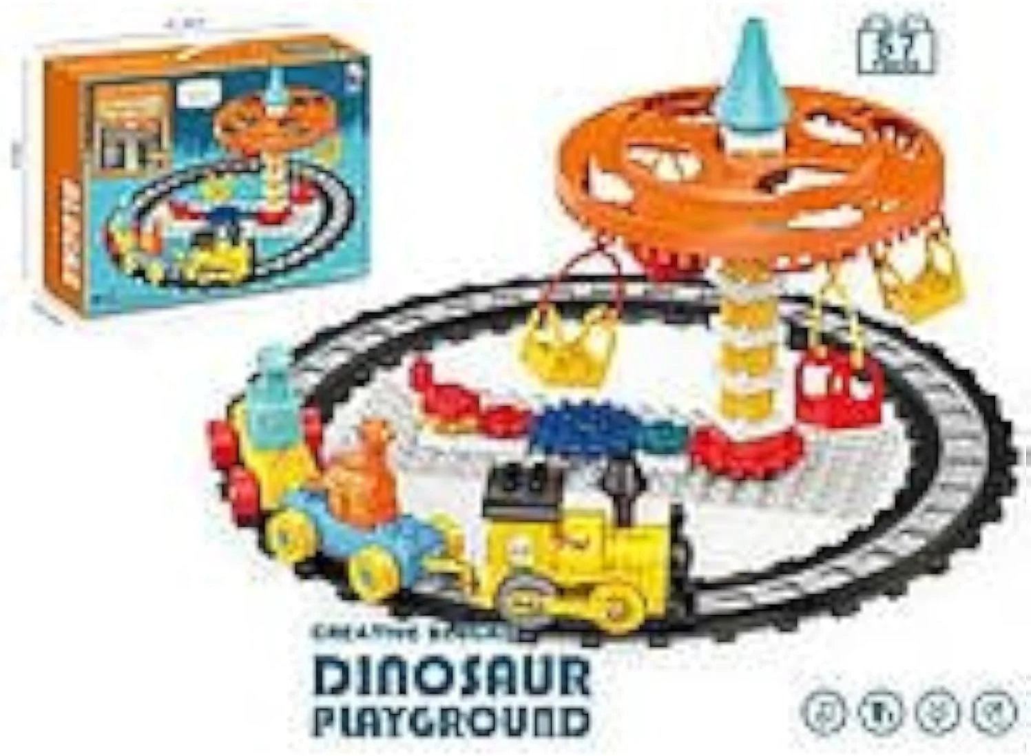 بلوک های اسباب بازی دایناسور Tech Plus، زمین بازی دایناسور با راه آهن و ماشین کوچک برای نقش آفرینی یا سرگرمی کودکان، هدیه برای کودکان نوپا پسران دختران 3، 4، 5، 6، 7، 8 سال به بالا