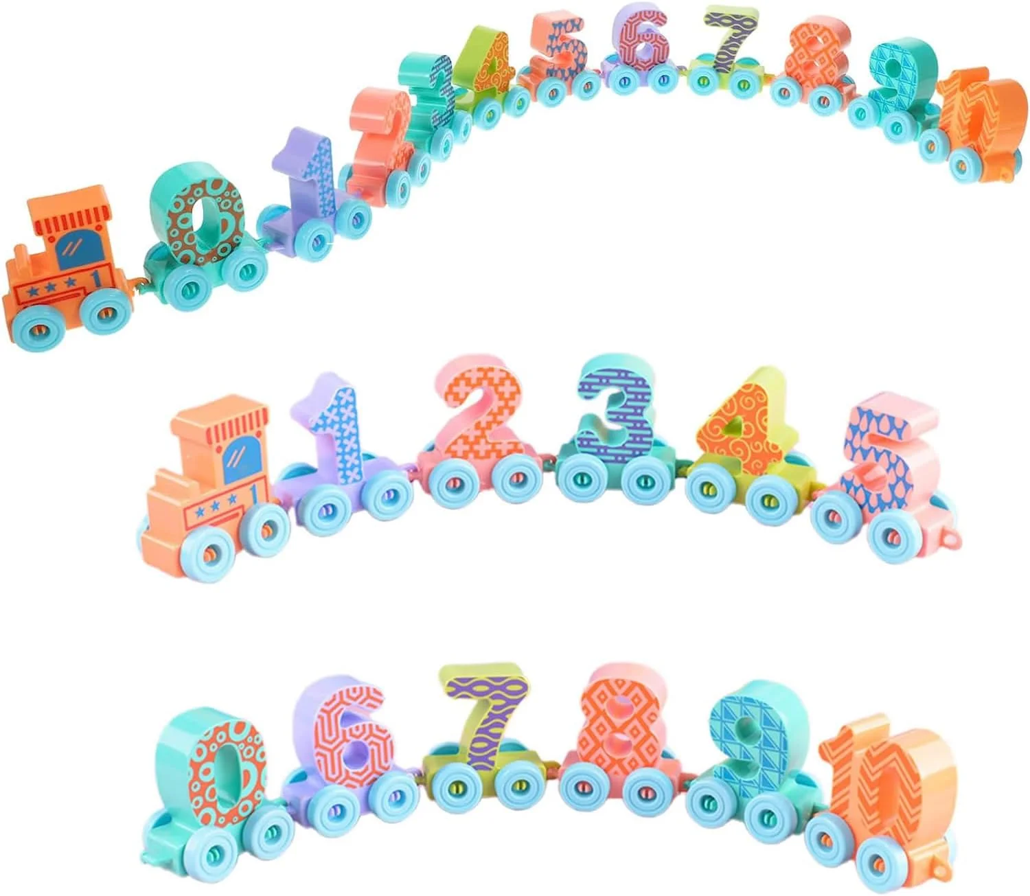 مجموعه قطار چوبی آموزشی TAME (اعداد 1 تا 10) با اسباب بازی های دایناسور برای کودکان نوپا و بچه های 2 تا 4 ساله، ماشین ها برای پسران