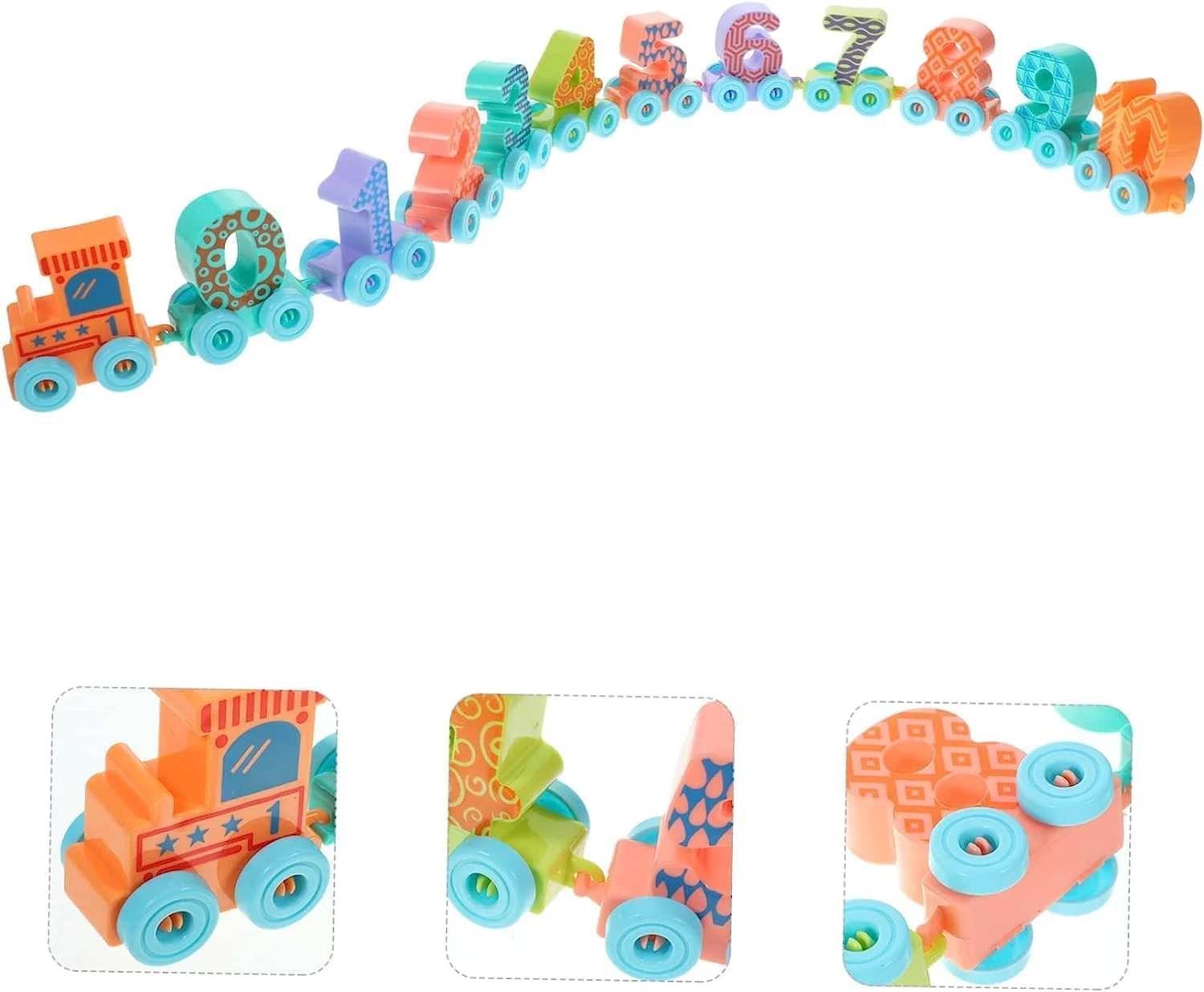 مجموعه قطار چوبی آموزشی TAME (اعداد 1 تا 10) با اسباب بازی های دایناسور برای کودکان نوپا و بچه های 2 تا 4 ساله، ماشین ها برای پسران