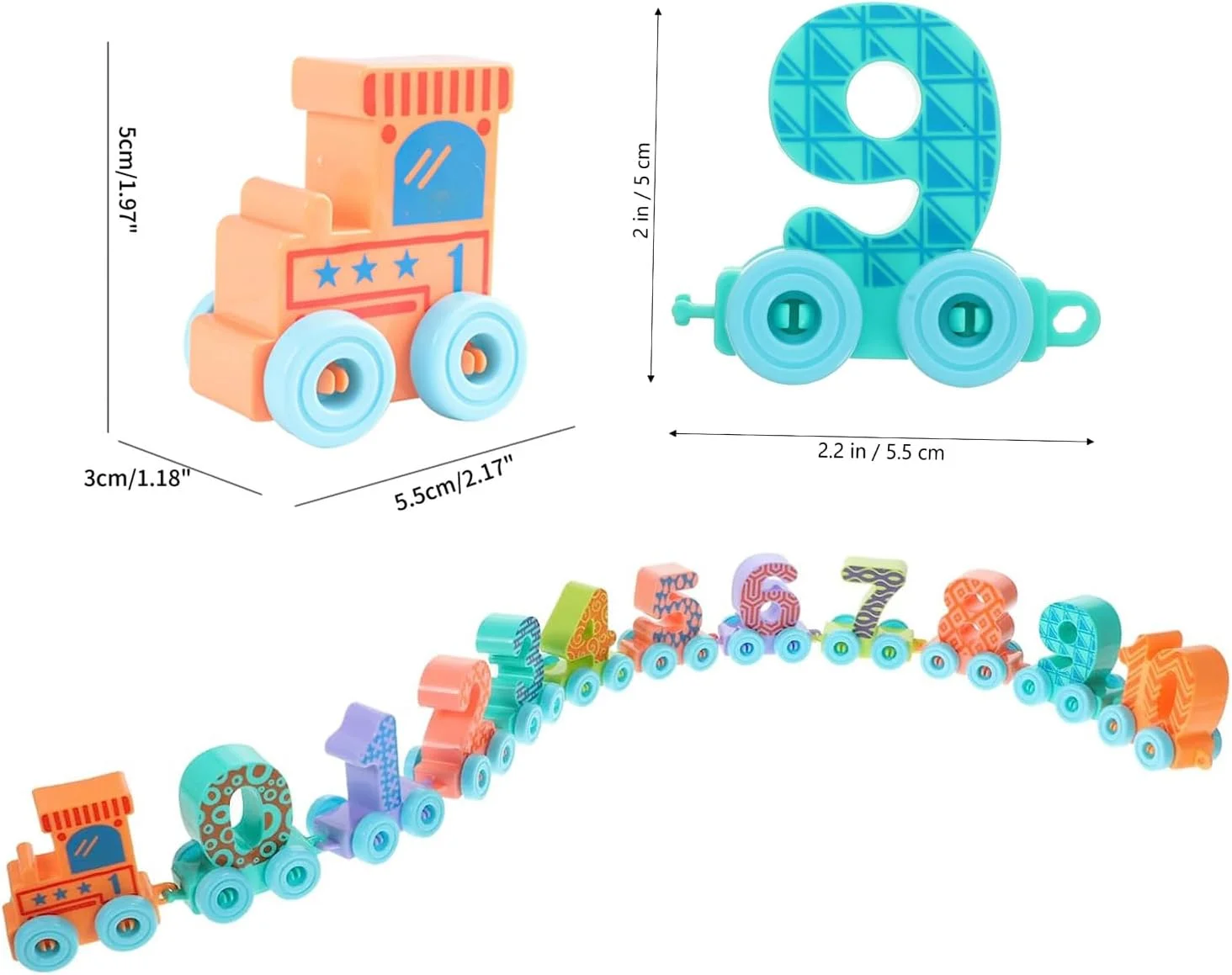 مجموعه قطار چوبی آموزشی TAME (اعداد 1 تا 10) با اسباب بازی های دایناسور برای کودکان نوپا و بچه های 2 تا 4 ساله، ماشین ها برای پسران