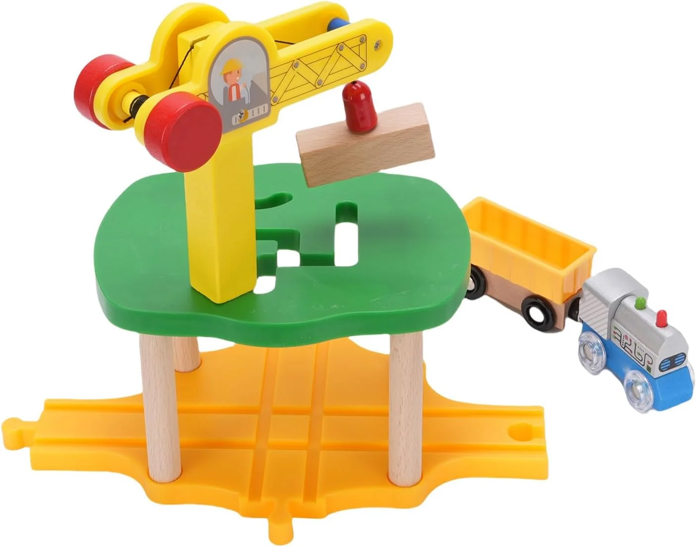 مجموعه مسیر چوبی اسباب بازی جرثقیل چوبی مقاوم، مجموعه ساخت و ساز برای کودکان، ایمن و قابل اعتماد برای تخیلات، سازگار با قطارها برای یک تجربه متنوع