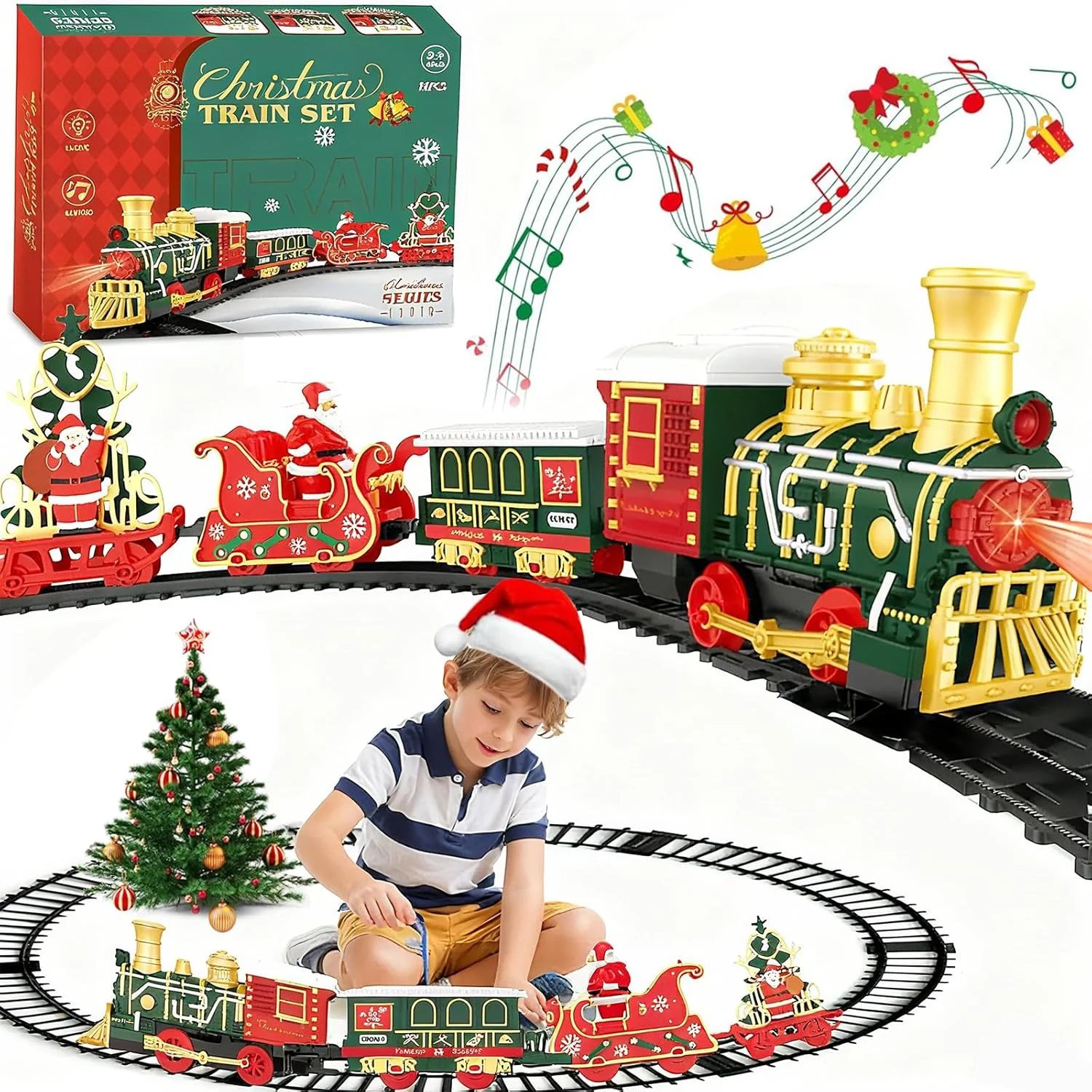 ست قطار برقی کریسمس برای کودکان، ست هدیه کریسمس با قطار اسباب بازی باتری خور کودکانه با چراغ ها، صداها، اسباب بازی قطار برای پسران، دکوراسیون کریسمس