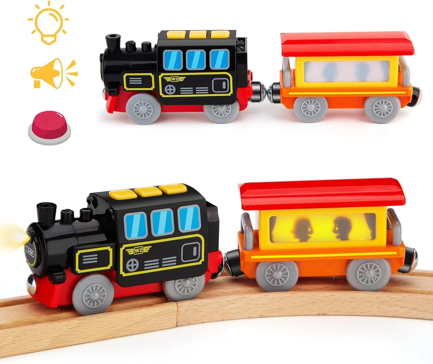 مجموعه قطار لوکوموتیو با باتری، اسباب بازی قطار برقی برای کودکان نوپا با اتصال مغناطیسی، مجموعه قطار سریع السیر با موتور قدرتمند برای ریل های قطار چوبی، سازگار با Brio، Melissa Doug 3Y+