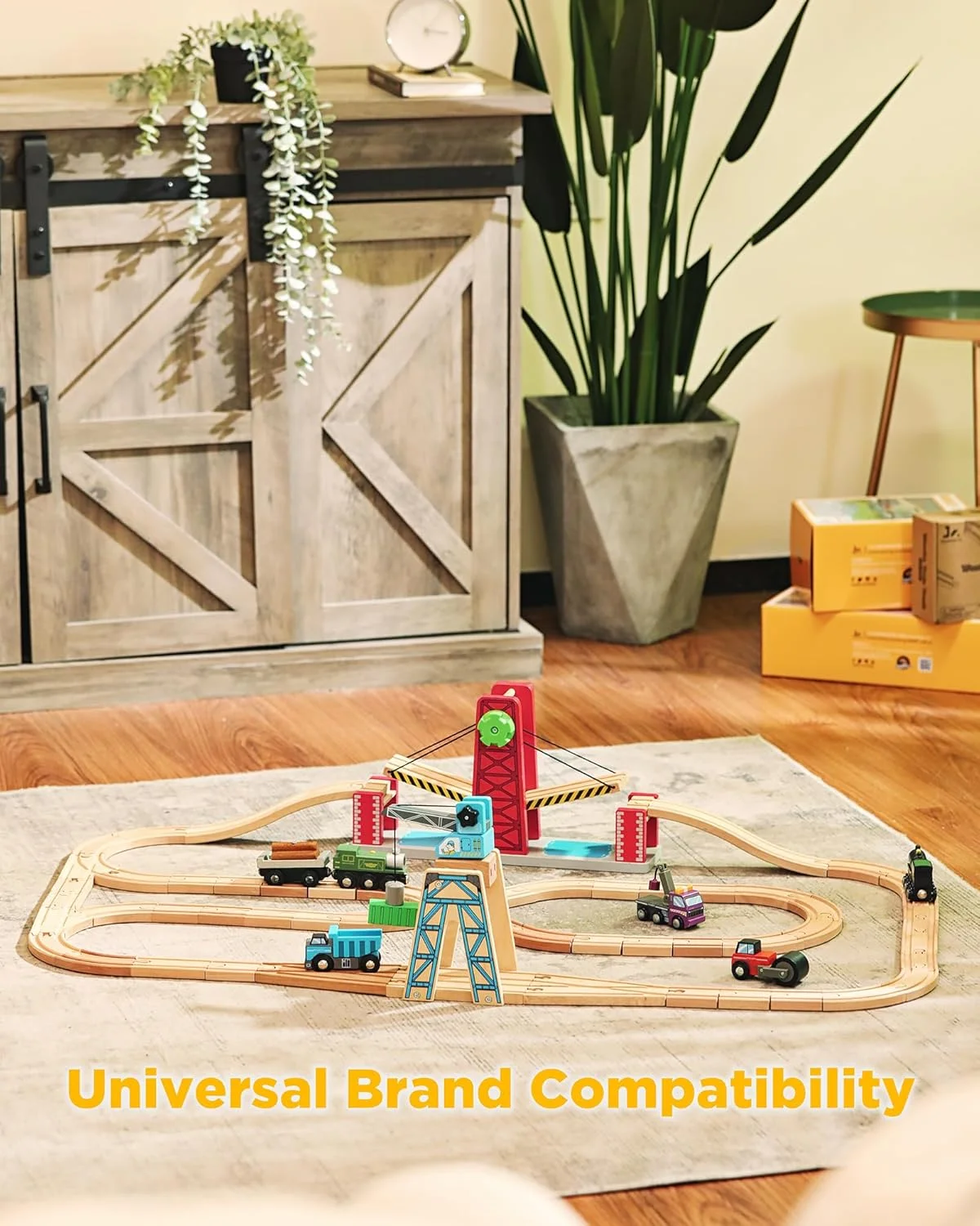 پیست قطار چوبی 52 تکه SainSmart Jr.، توسعه مسیر سازگار با تمامی برندهای اصلی، اسباب بازی راه آهن مناسب کودکان نوپا، ست قطار پسرانه 3+
