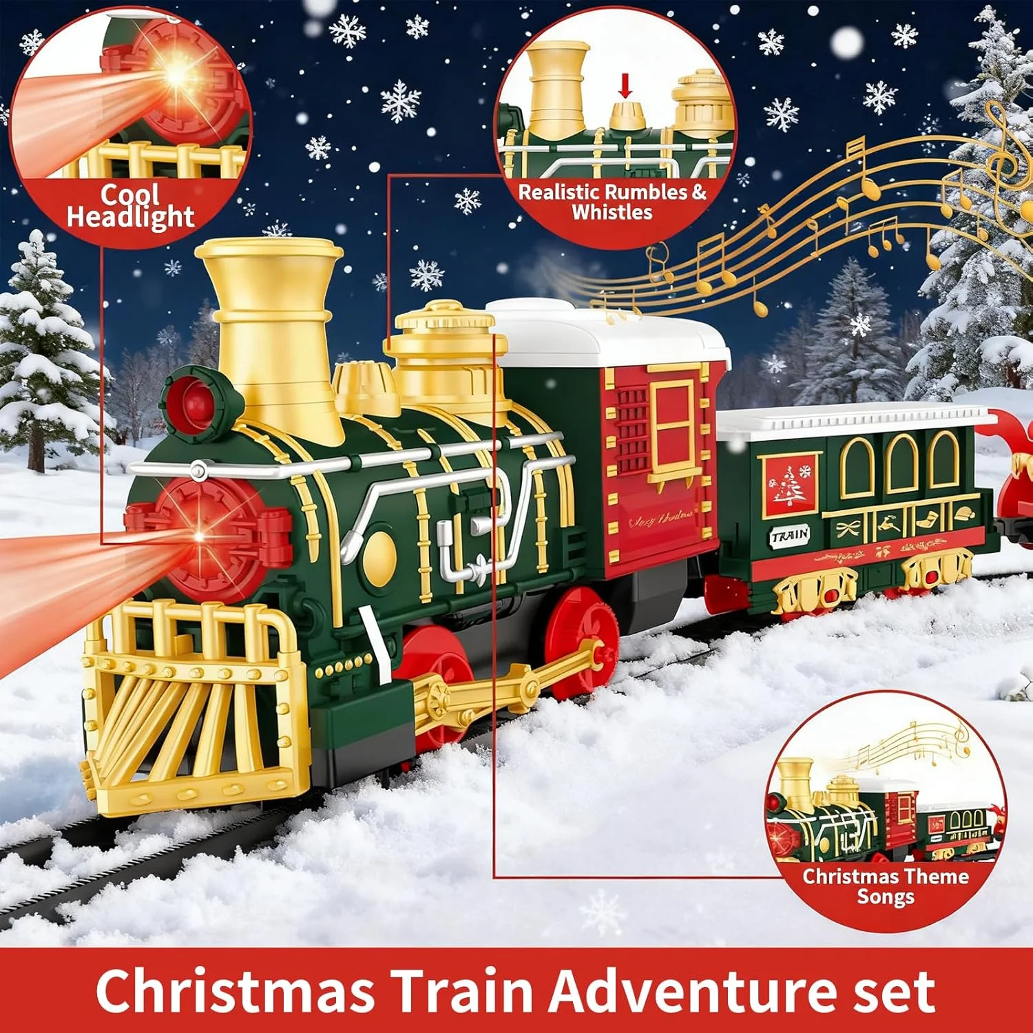 ست قطار برقی کریسمس برای کودکان، ست هدیه کریسمس با قطار اسباب بازی باتری خور کودکانه با چراغ ها، صداها، اسباب بازی قطار برای پسران، دکوراسیون کریسمس
