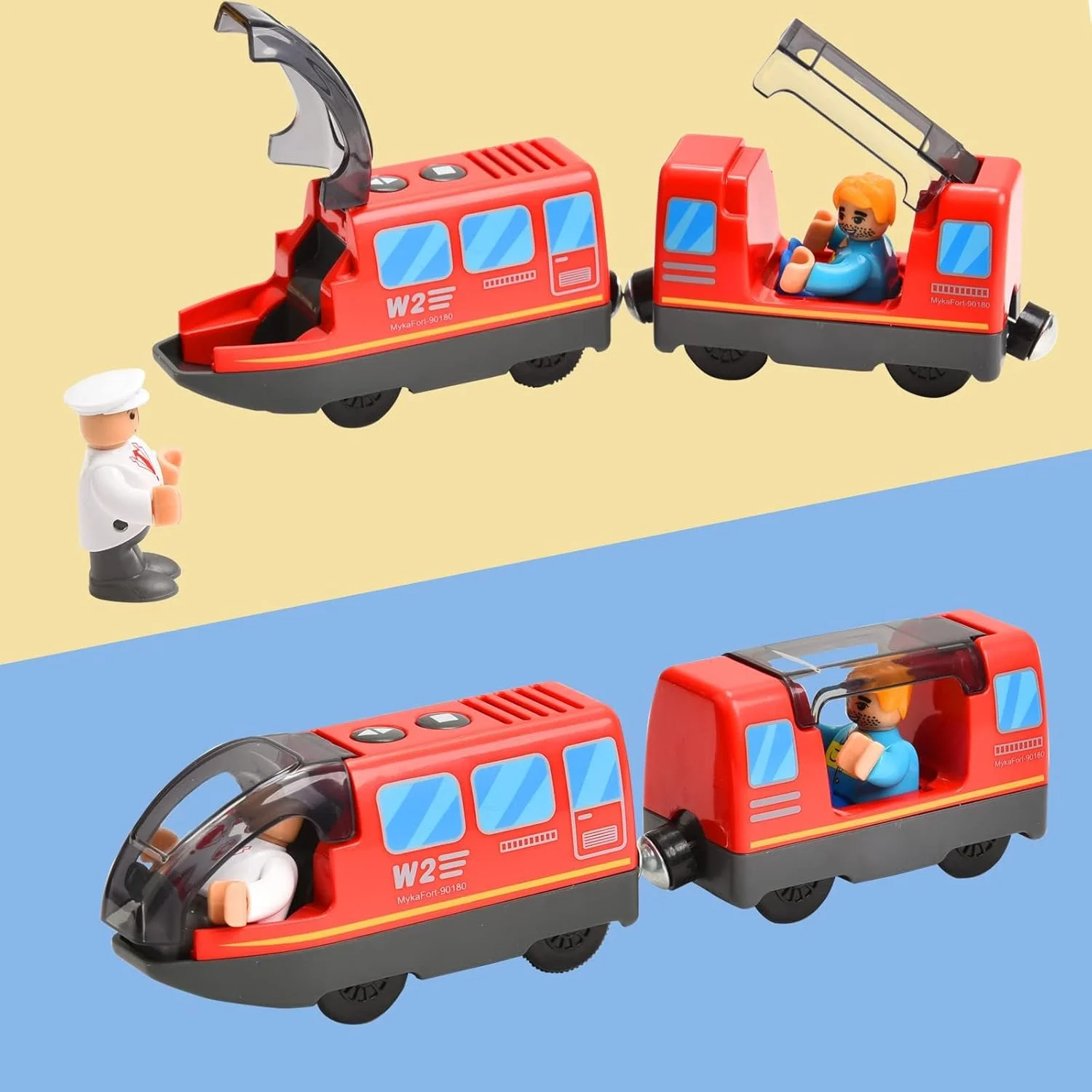 قطار اسباب بازی، لوکوموتیو حرکتی با باتری (اتصال مغناطیسی) برای ریل های قطار چوبی، موتور قدرتمند سازگار با ریل های قطار چوبی، اسباب بازی برای پسران و دختران