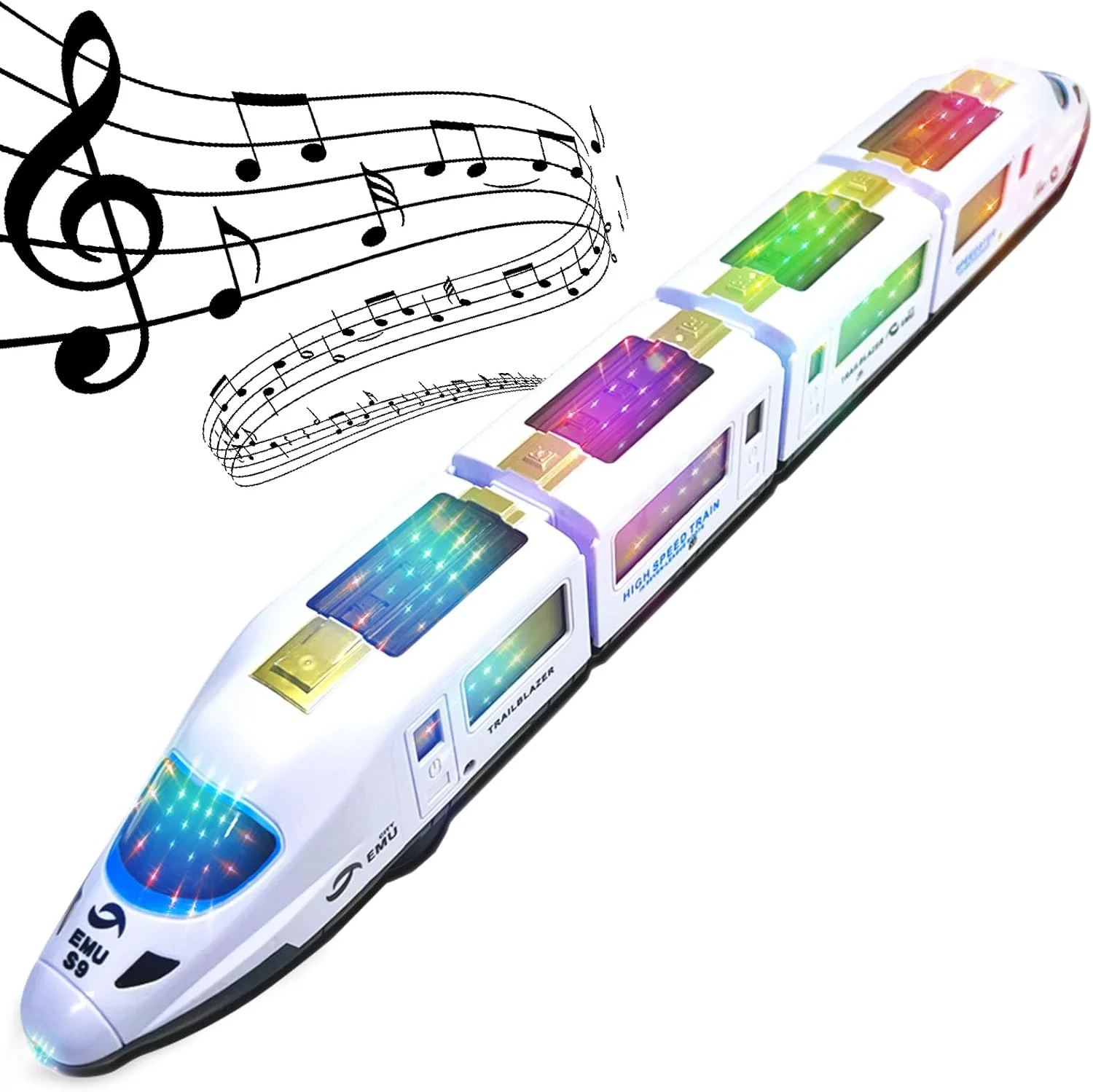 قطار اسباب بازی OTONOPI، قطار سریع السیر برقی، ماشین لوکوموتیو با باتری، وسیله نقلیه پرسرعت با نورپردازی سه بعدی و موسیقی، هدیه ای برای کودکان، با برخورد تغییر جهت می دهد، طول 20.5 اینچ