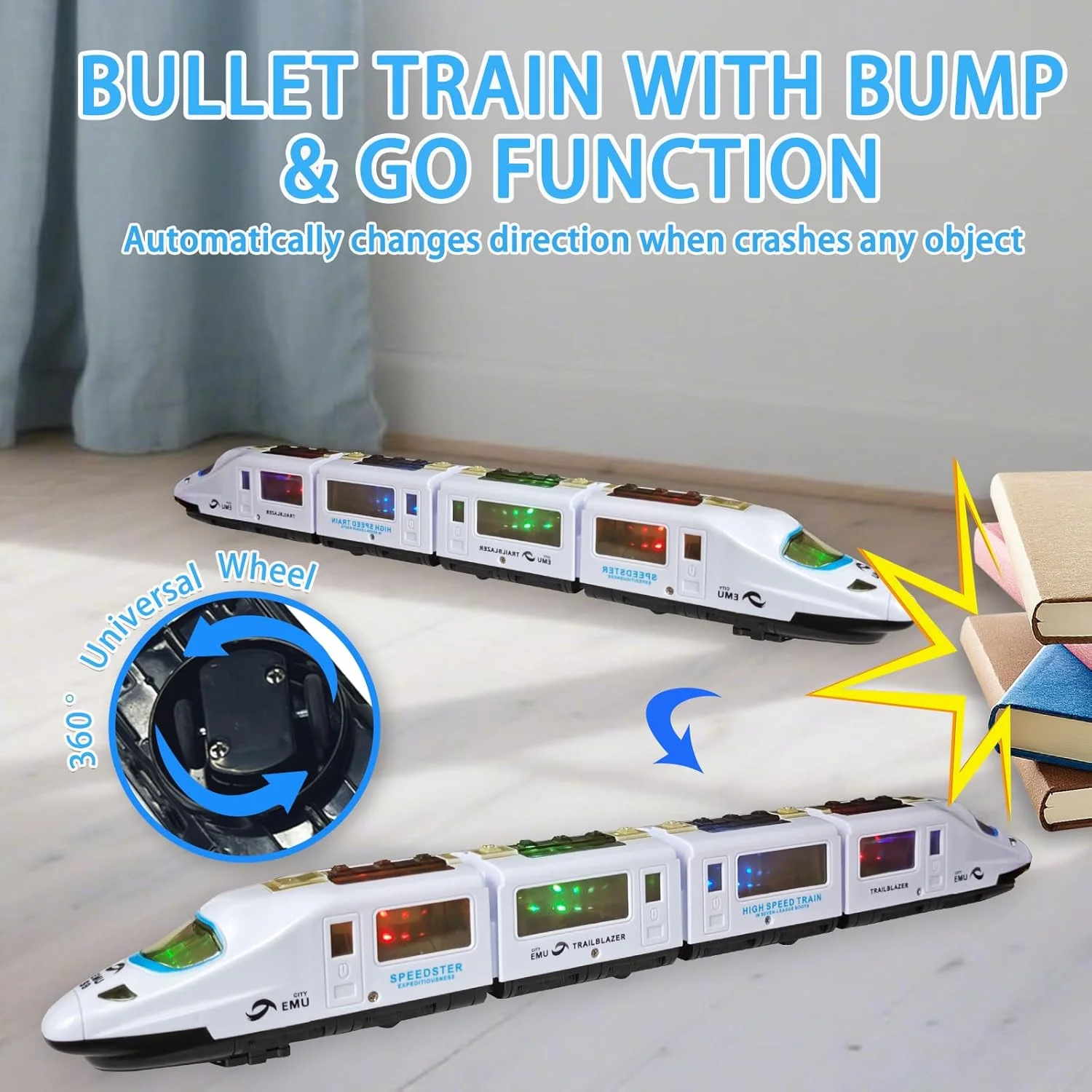 قطار اسباب بازی OTONOPI، قطار سریع السیر برقی، ماشین لوکوموتیو با باتری، وسیله نقلیه پرسرعت با نورپردازی سه بعدی و موسیقی، هدیه ای برای کودکان، با برخورد تغییر جهت می دهد، طول 20.5 اینچ