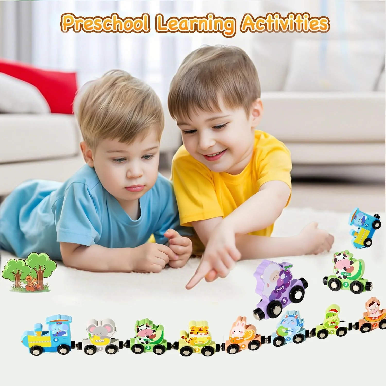 اسباب بازی کودکان، مجموعه قطار چوبی مغناطیسی 13 عددی حیوانات، قطار حیوانات با اتصال آسان، فعالیت های آموزشی برای کودکان، هدیه تولد برای پسران و دختران