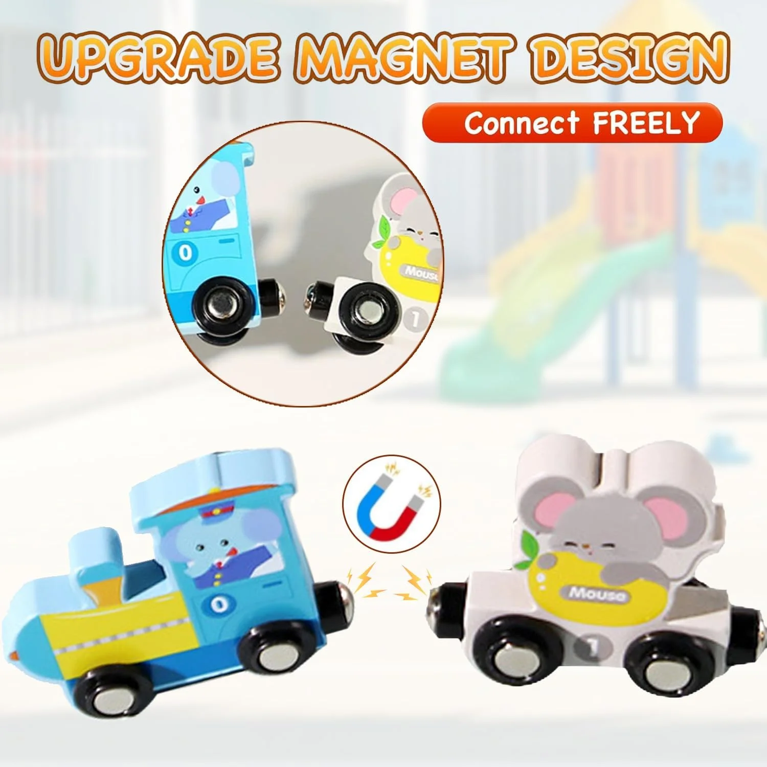 اسباب بازی کودکان، مجموعه قطار چوبی مغناطیسی 13 عددی حیوانات، قطار حیوانات با اتصال آسان، فعالیت های آموزشی برای کودکان، هدیه تولد برای پسران و دختران