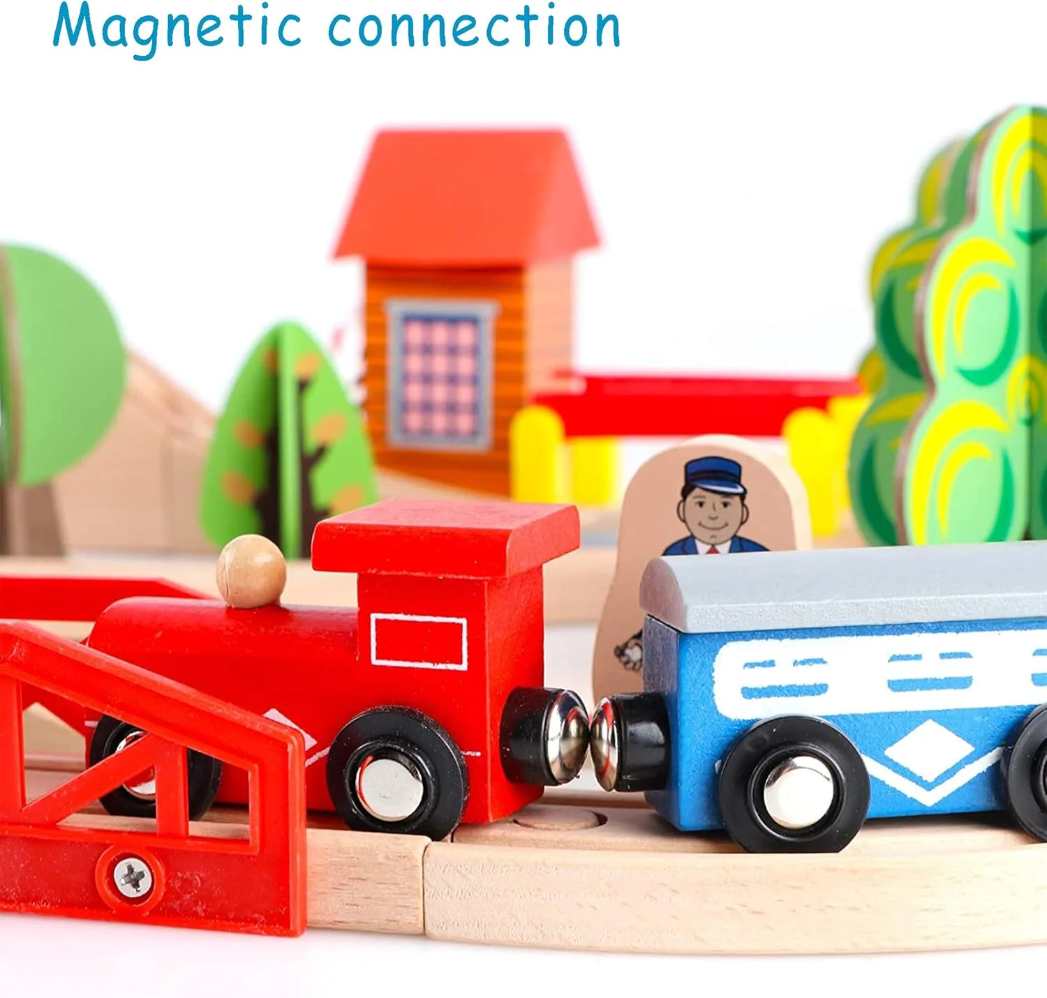 مجموعه قطار - 69 قطعه ریل و قطار چوبی برای کودکان، پسران و دختران نوپا 3، 4، 5 ساله و بالاتر - اسباب بازی های ساختنی چوبی درجه یک (69 قطعه)