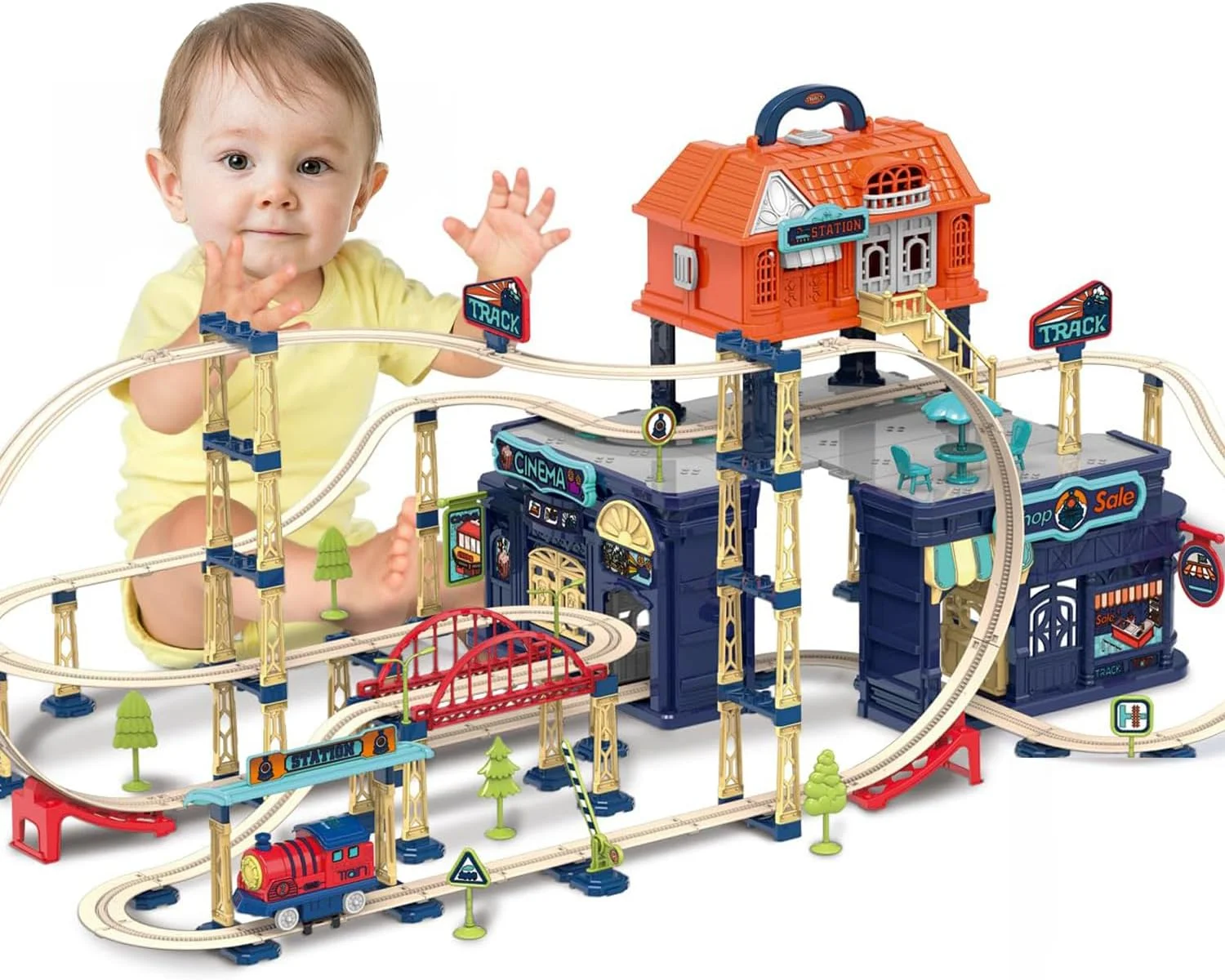 مجموعه اسباب بازی مسیر قطار برای کودکان نوپا، مجموعه 207 قطعه ای ساخت مسیر راه آهن شهری با ماشین ها، مجموعه بازی آموزشی STEM برای پسران و دختران، سنین 3-12 سال