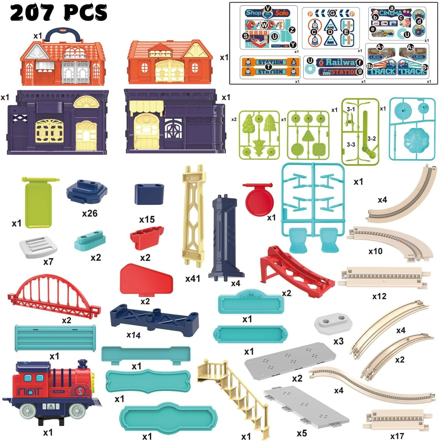مجموعه اسباب بازی مسیر قطار برای کودکان نوپا، مجموعه 207 قطعه ای ساخت مسیر راه آهن شهری با ماشین ها، مجموعه بازی آموزشی STEM برای پسران و دختران، سنین 3-12 سال مجموعه اسباب بازی مسیر قطار برای کودکان نوپا، مجموعه 207 قطعه ای ساخت مسیر راه آهن شهری با ماشین ها، مجموعه بازی آموزشی STEM برای پسران و دختران، سنین 3-12 سال