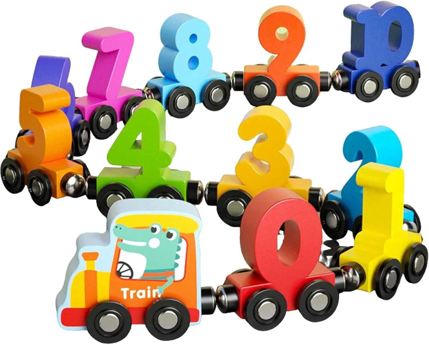 ست قطار مغناطیسی چوبی برای کودکان نوپا، اسباب بازی آموزشی زودهنگام برای شمارش و تشخیص اعداد، بازی یادگیری پیش دبستانی، هدیه تولد و هدیه جوراب ساق بلند برای پسران و دختران 1-3 ساله