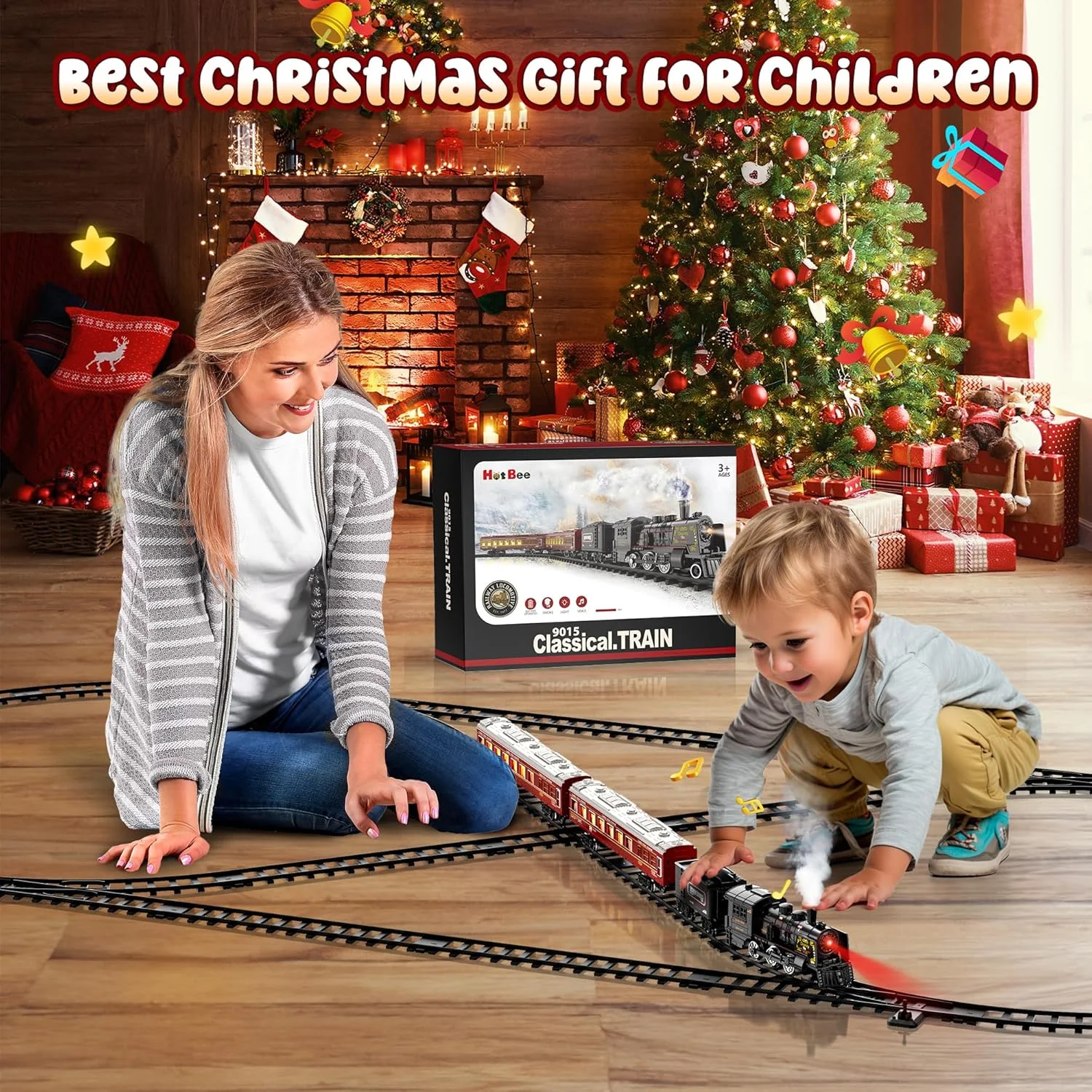 ست قطار اسباب بازی هات بی، اسباب بازی قطار با ریل های لوکس و واگن های مسافربری درخشان، قطار اسباب بازی فلزی با دود، صدا و نور، ست قطار مدل کودک نوپا برای پسران و دختران 3 4 5 6 7+ سال هدیه