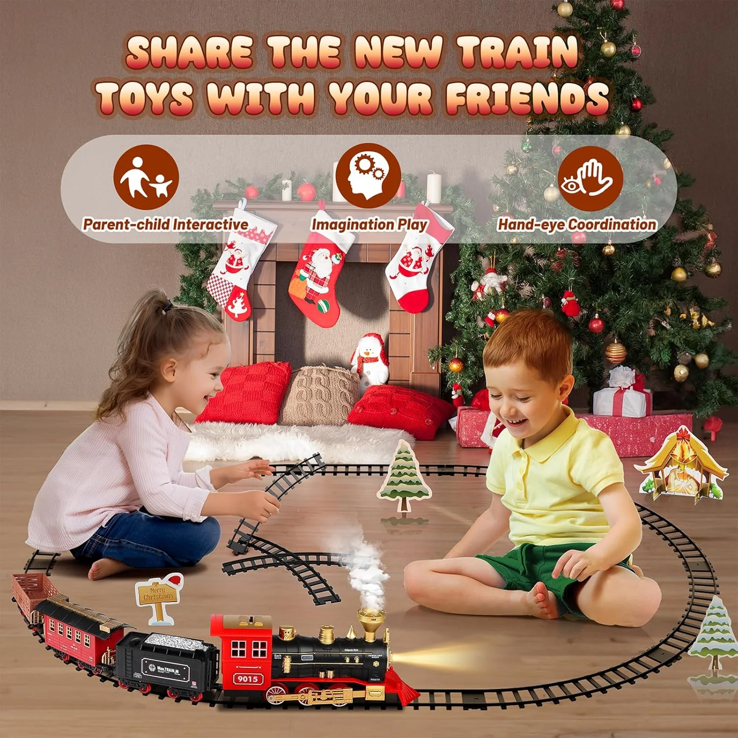 ست قطار Hot Bee، ست قطار کریسمس برای زیر درخت، ست قطار درخت کریسمس، ست قطار کودک نوپا برای پسران و دختران 3، 4، 5، 6 ساله، ست قطار مدل