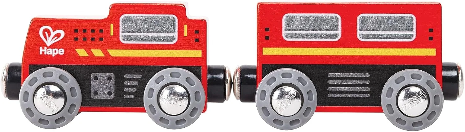 مجموعه قطار چوبی کلاسیک مدل 8 Hape | مجموعه بازی مسیر راه آهن 19 تکه با پل و واگن های مغناطیسی | ساخت آسان، اسباب بازی تخیلی و خلاقانه | تقویت مهارت های حرکتی ظریف و اجتماعی مناسب 2 سال به بالا