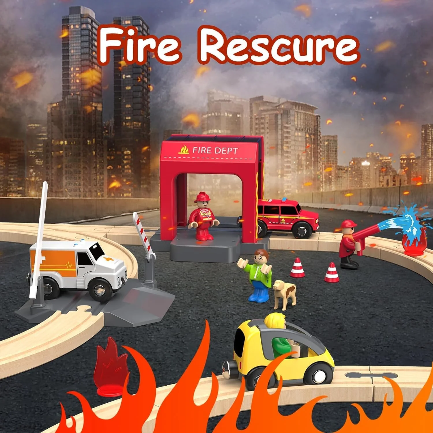 مسیرهای قطار چوبی و قطار غول پیکر 72 تکه، کیت راه آهن اسباب بازی بسته بندی شده هدیه برای کودکان، پسران و دختران نوپا 3، 4، 5 ساله و بالاتر - اسباب بازی های ساختمانی چوبی ممتاز