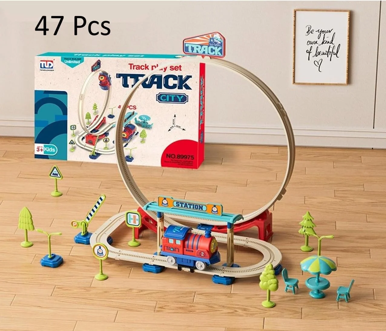 مجموعه اسباب بازی آموزشی مسیر قطار کودکان HALAYAYA، مسیرهای قطار و لوازم جانبی برای کودکان، پسران و دختران نوپا (63 قطعه)