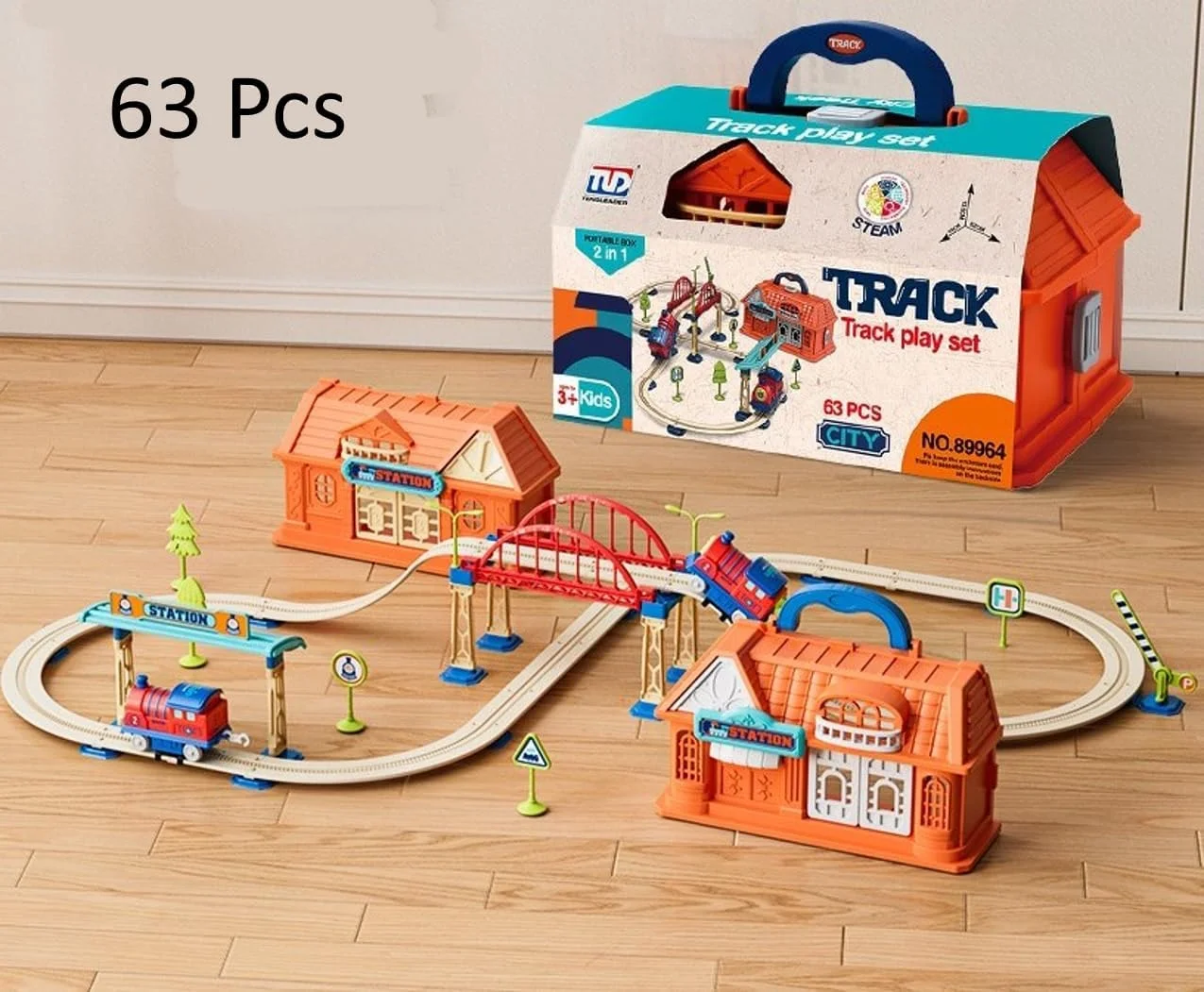 مجموعه اسباب بازی آموزشی مسیر قطار کودکان HALAYAYA، مسیرهای قطار و لوازم جانبی برای کودکان، پسران و دختران نوپا (63 قطعه)