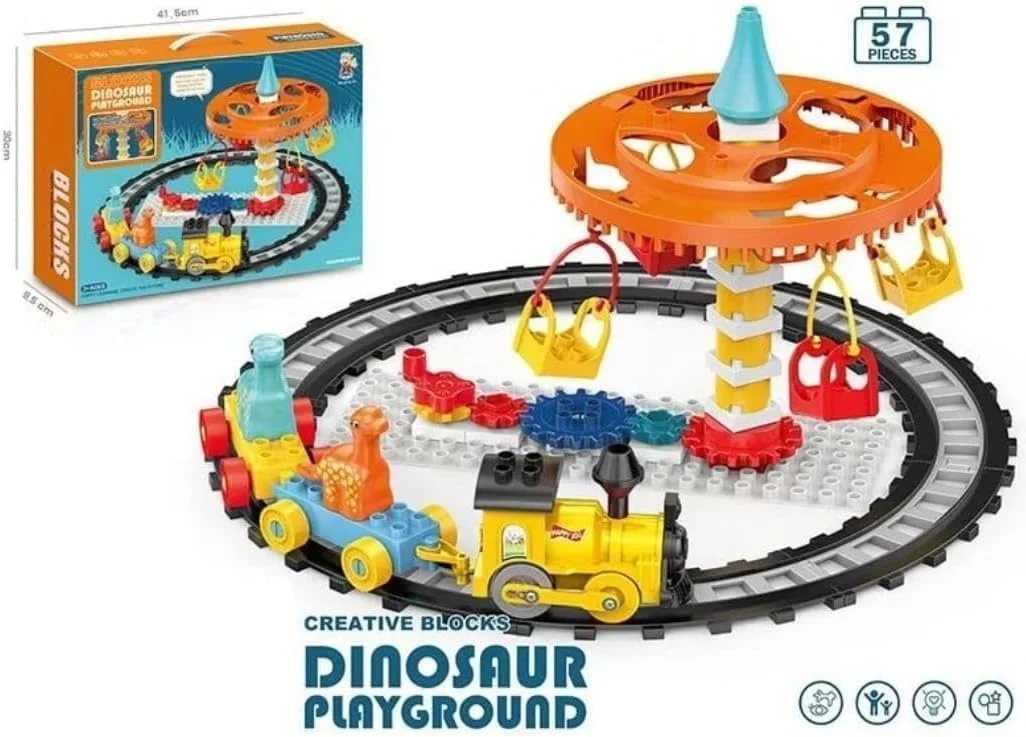 مجموعه بلوک ساختنی مسیر قطار چرخ و فلک - اسباب بازی ساختنی آموزشی با سواری چرخشی و فیگورهای حیوانات، کیت بازی DIY برای کودکان پسر و دختر، بلوک های خلاقانه رنگارنگ