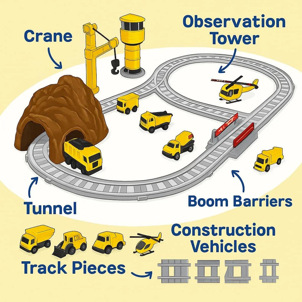 مجموعه اسباب بازی قطار کودکان فیتو - قطار ساخت و ساز زرد روشن با وسایل نقلیه خدماتی، ریل ها و جرثقیل - ایده آل برای بازی تخیلی و یادگیری STEM مجموعه اسباب بازی قطار کودکان فیتو - قطار ساخت و ساز زرد روشن با وسایل نقلیه خدماتی، ریل ها و جرثقیل - ایده آل برای بازی تخیلی و یادگیری STEM