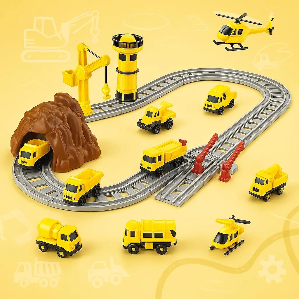 مجموعه اسباب بازی قطار کودکان فیتو - قطار ساخت و ساز زرد روشن با وسایل نقلیه خدماتی، ریل ها و جرثقیل - ایده آل برای بازی تخیلی و یادگیری STEM مجموعه اسباب بازی قطار کودکان فیتو - قطار ساخت و ساز زرد روشن با وسایل نقلیه خدماتی، ریل ها و جرثقیل - ایده آل برای بازی تخیلی و یادگیری STEM