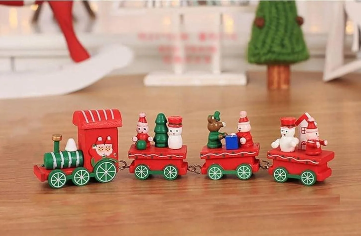 اسباب بازی قطار کریسمس، قطار بابا نوئل چوبی، ست هدیه برای جشنواره، دکور (قرمز)