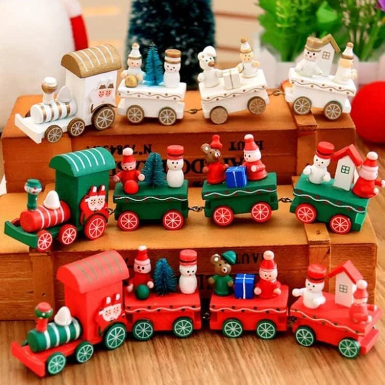 اسباب بازی قطار کریسمس، قطار بابا نوئل چوبی، ست هدیه برای جشنواره، دکور (قرمز)