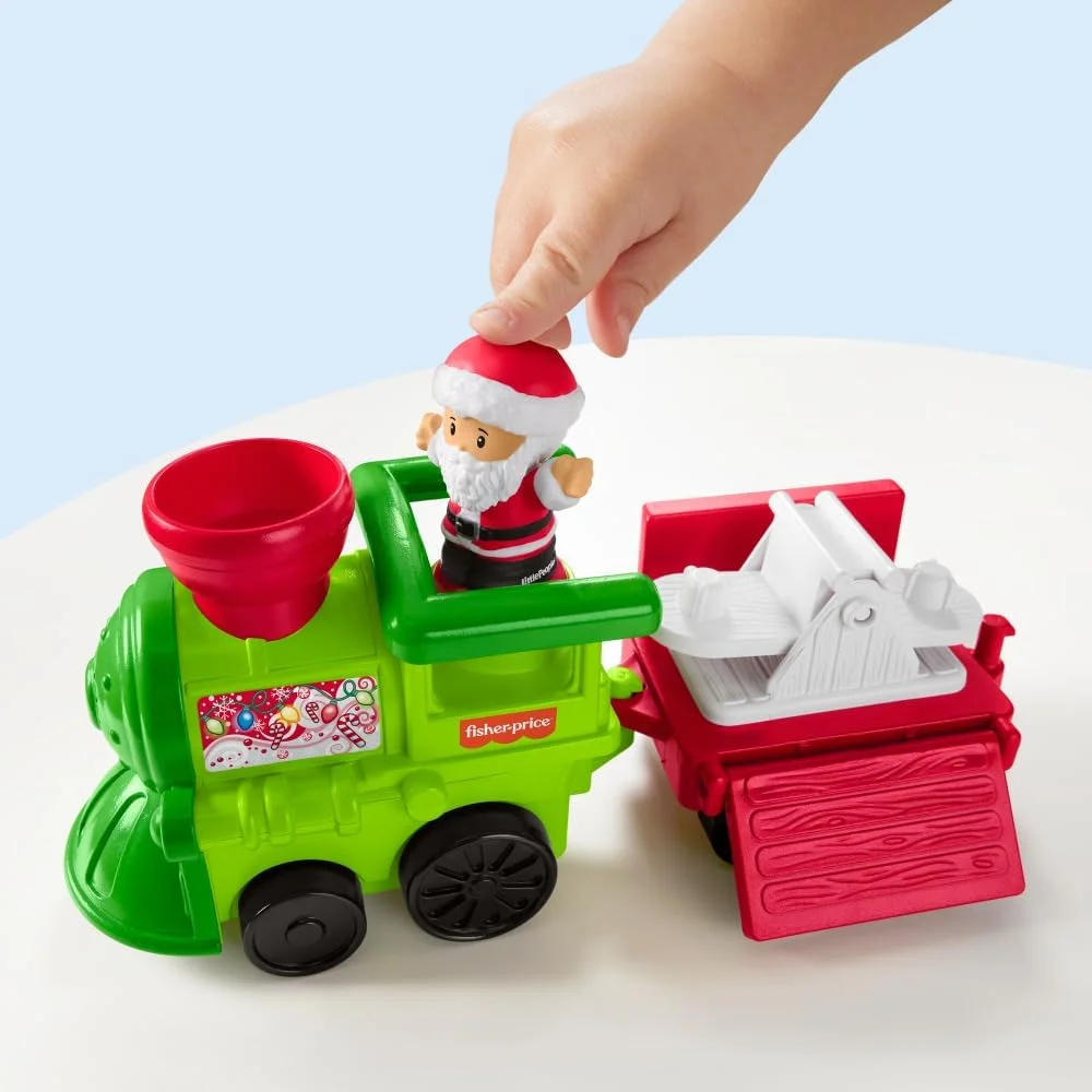 قطار موزیکال کریسمس Fisher-Price Little People با فیگورهای بابا نوئل، جن و گوزن شمالی برای بازی وانمودی کودکان 1+ سال
