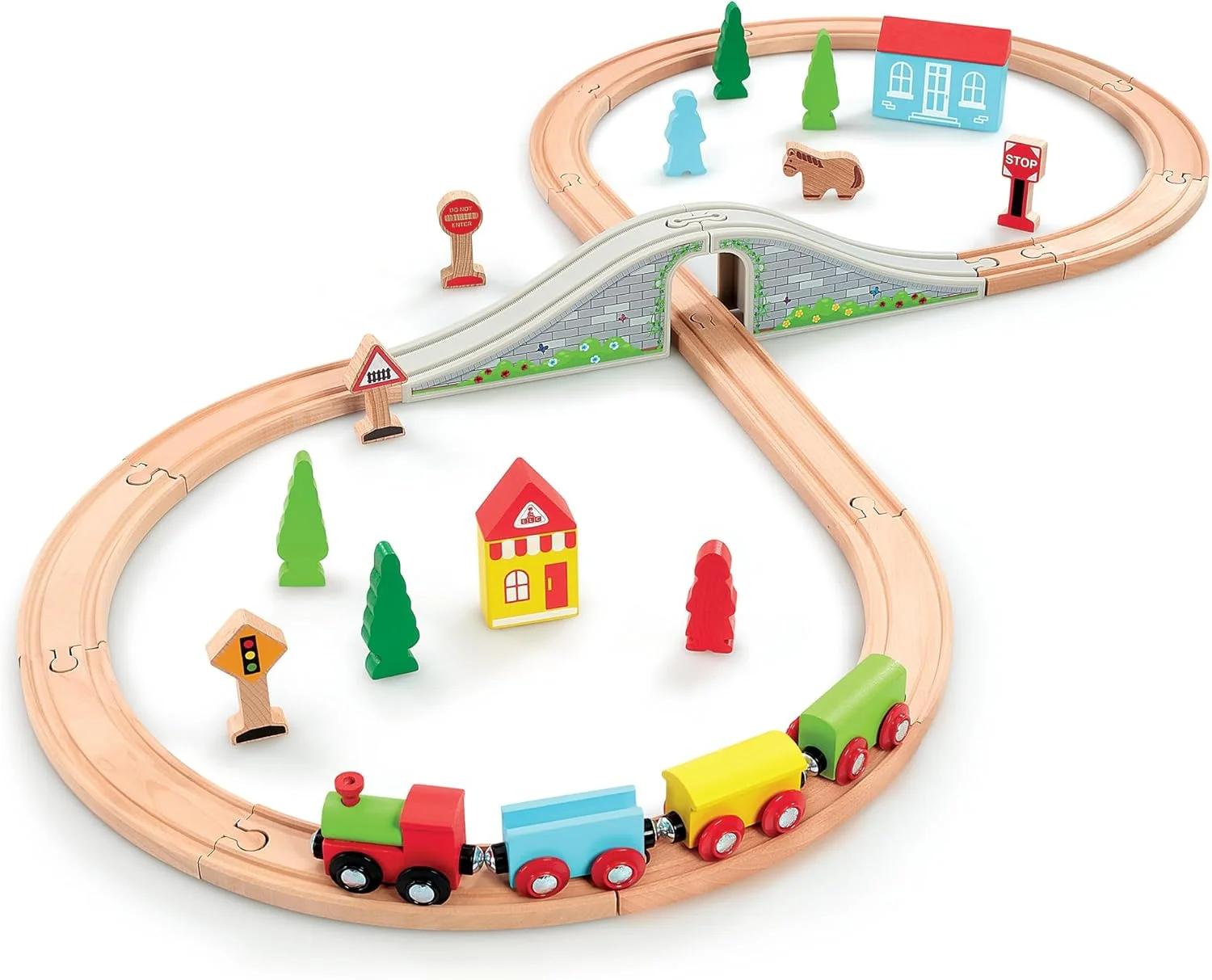 مجموعه قطار شهر کوچک چوبی مرکز آموزش اولیه، 35 تکه، بازی تخیلی، ایفای نقش، بازی تظاهری، 3 سال به بالا