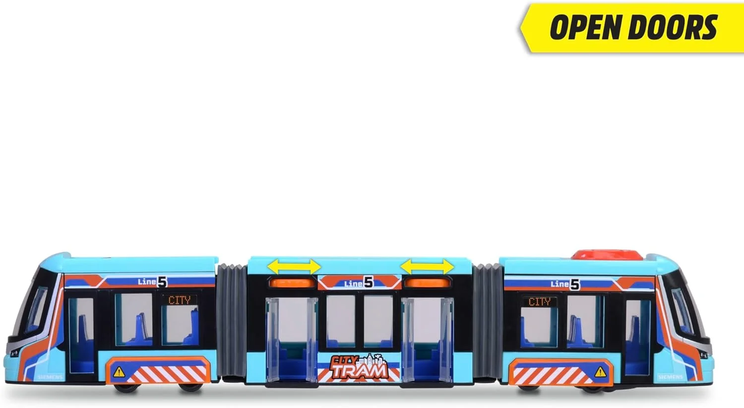 اسباب بازی تراموا شهری زیمنس دیکی تویز (41.5 سانتی متر) - تراموا بزرگ با چرخ برای کودکان بالای 3 سال، مدل قطار با چرخ آزاد، کنترل فرمان و درهای بازشو، آبی