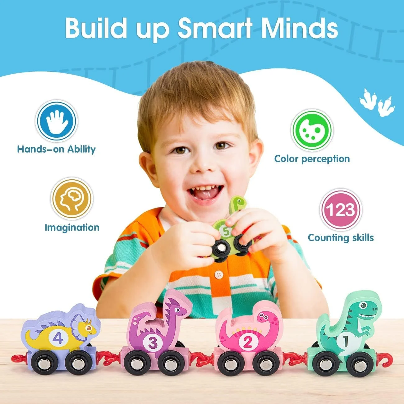 ست ۱۱ عددی ماشین اسباب بازی با طرح دایناسور چوبی و اعداد، اسباب بازی آموزشی برای کودکان ۱، ۲، ۳ و ۴ ساله، هدیه تولد و مناسب نوزادان ۱۲ تا ۱۸ ماهه