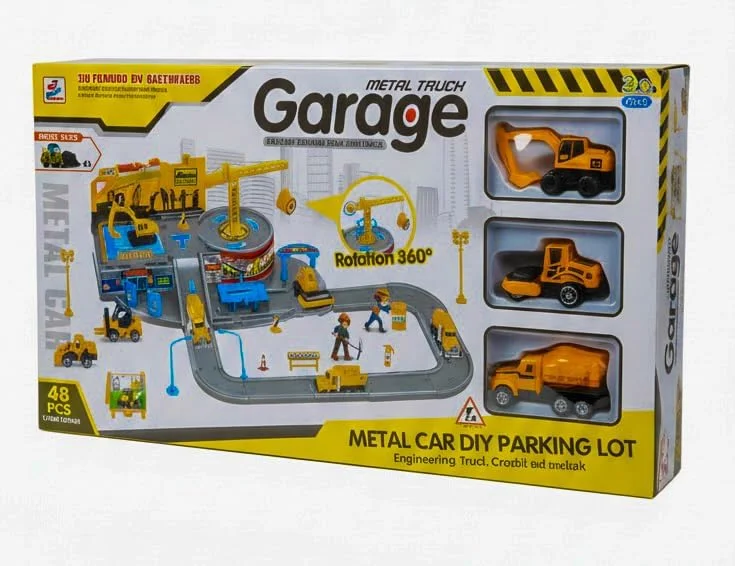 مجموعه پارکینگ ساختمانی ۴۸ تکه با ۳ کامیون فلزی - مجموعه اسباب بازی آموزشی برای کودکان، بازی خلاقانه با پارکینگ چند طبقه و وسایل نقلیه