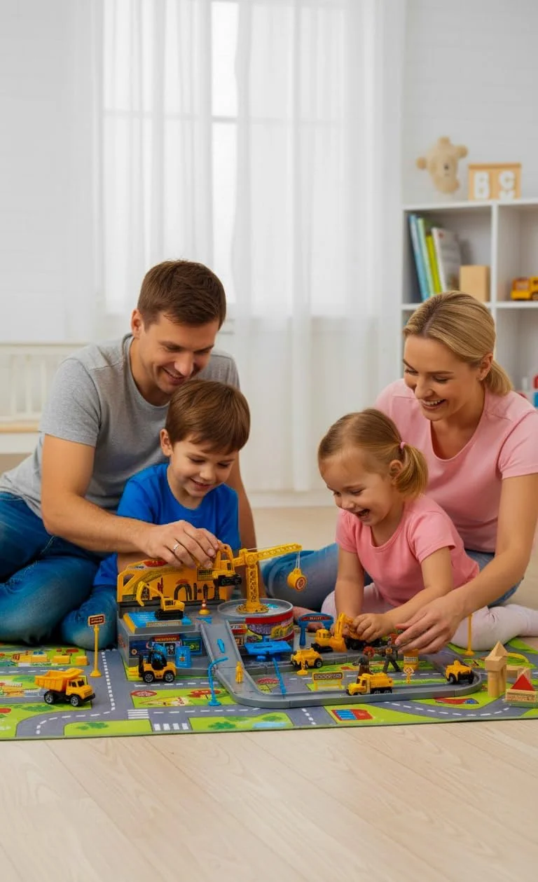 مجموعه پارکینگ ساختمانی ۴۸ تکه با ۳ کامیون فلزی - مجموعه اسباب بازی آموزشی برای کودکان، بازی خلاقانه با پارکینگ چند طبقه و وسایل نقلیه